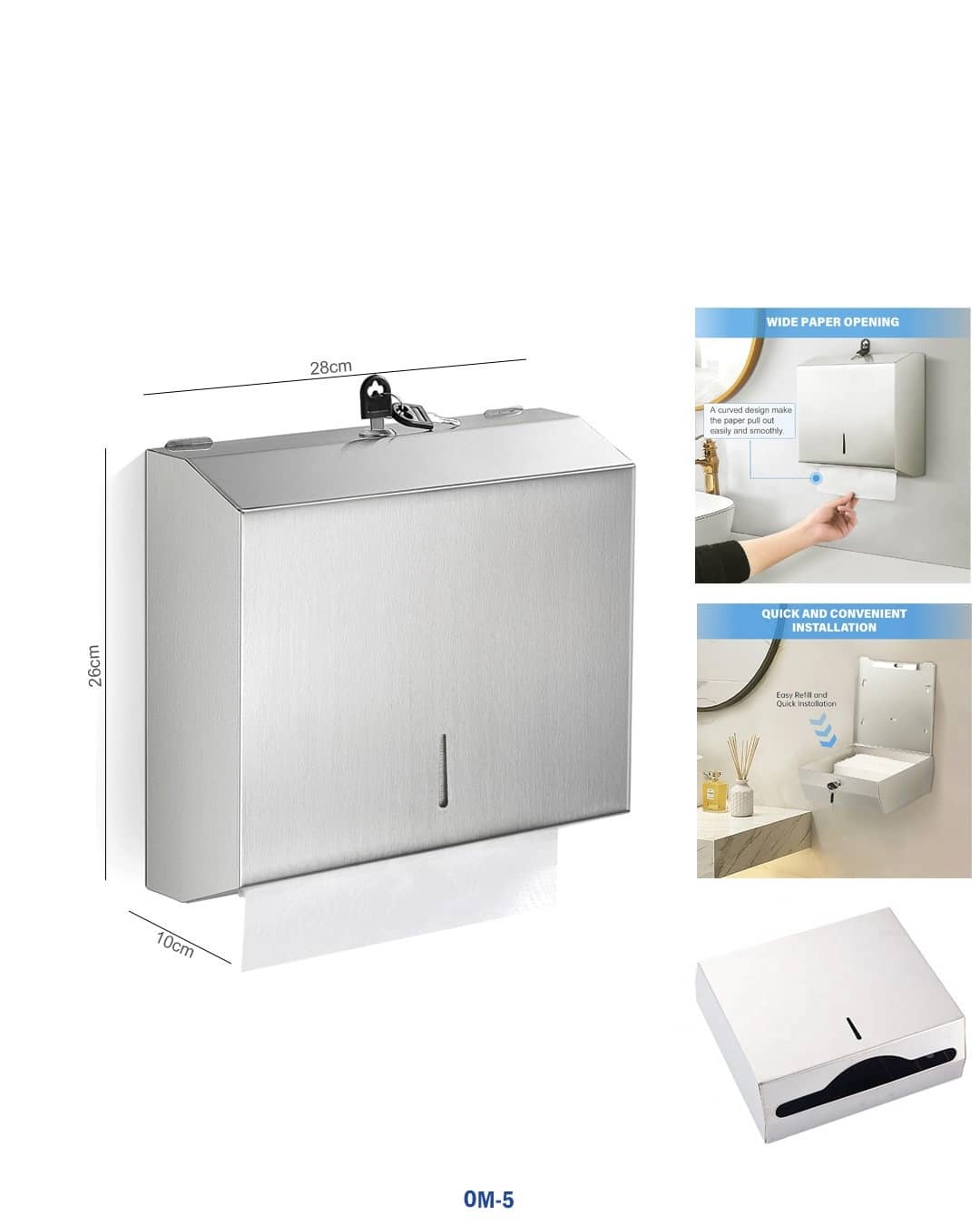 موزع مناشف ورقية للتركيب على الحائط - فولاذ مقاوم للصدأ "om-5"
