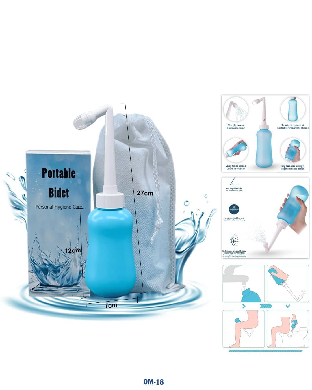 زجاجة محمولة للبول - فوهة مائلة، زجاجة ضغط، حقيبة سفر "om-18"