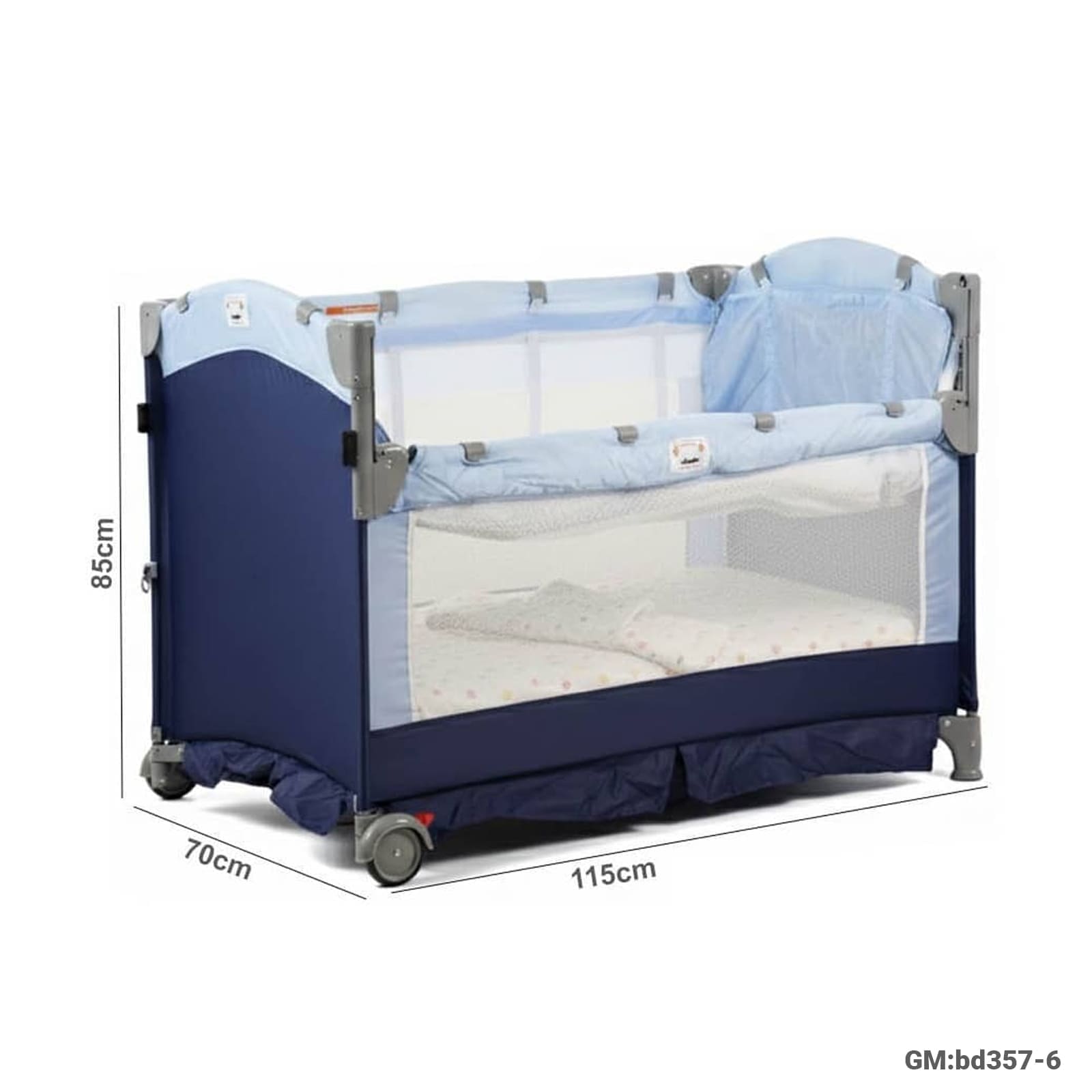 سرير أطفال محمول / ساحة لعب - جوانب شبكية وعجلات "bd357-6"