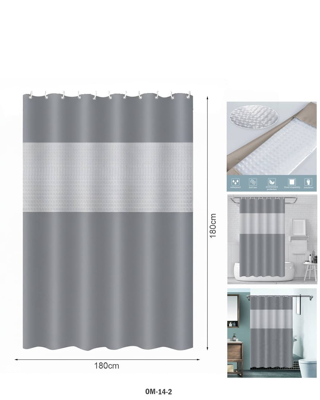 ستارة الحمام مع أعلى شفافة - ستارة خصوصية مقاومة للماء (الموديل OM-14-2)