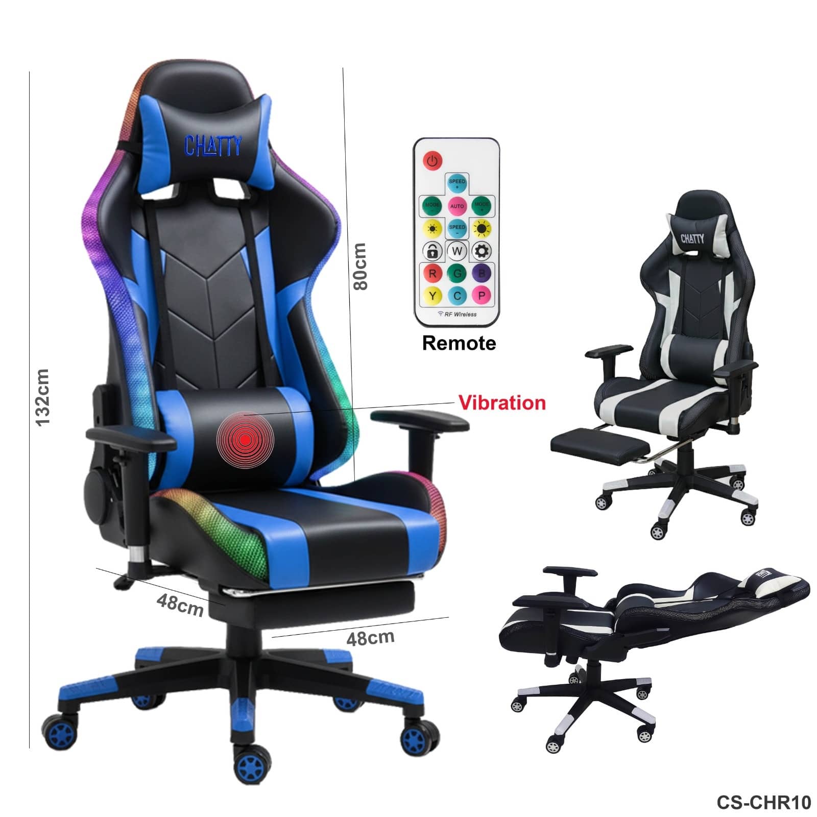 Adjustable Comfortable Luxury RGB Gaming Chair with Footrest – Vibration & Remote Control"cs-chr10"