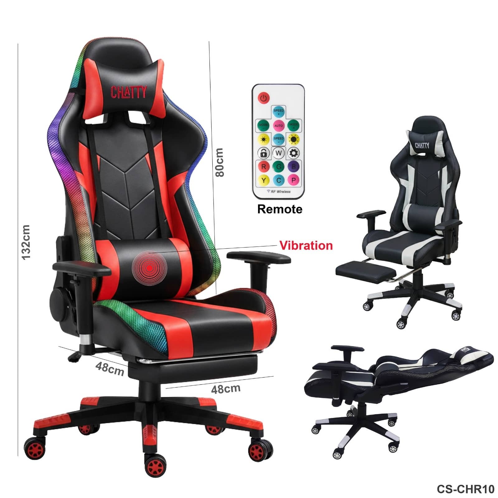 Adjustable Comfortable Luxury RGB Gaming Chair with Footrest – Vibration & Remote Control"cs-chr10"