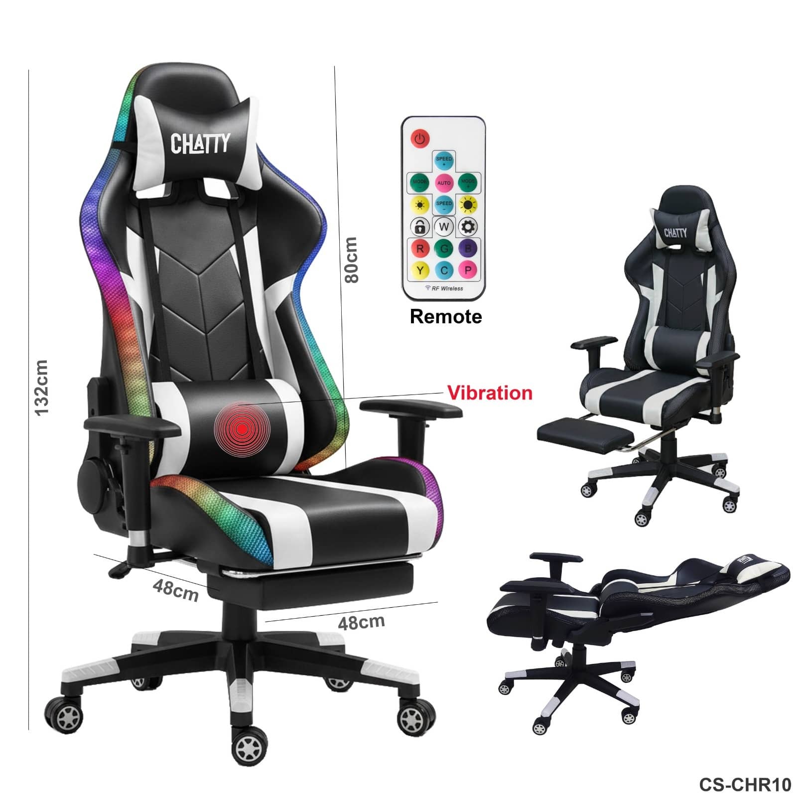 Adjustable Comfortable Luxury RGB Gaming Chair with Footrest – Vibration & Remote Control"cs-chr10"