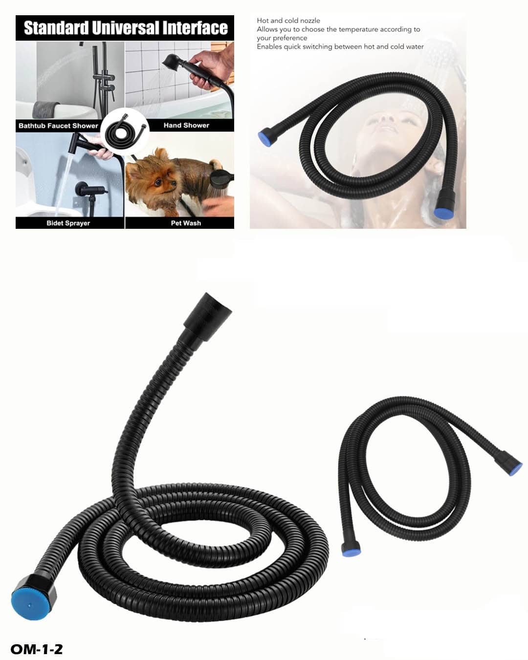 2M Black Shower Hose for Bathroom Fittings Replacement"om-1-2"