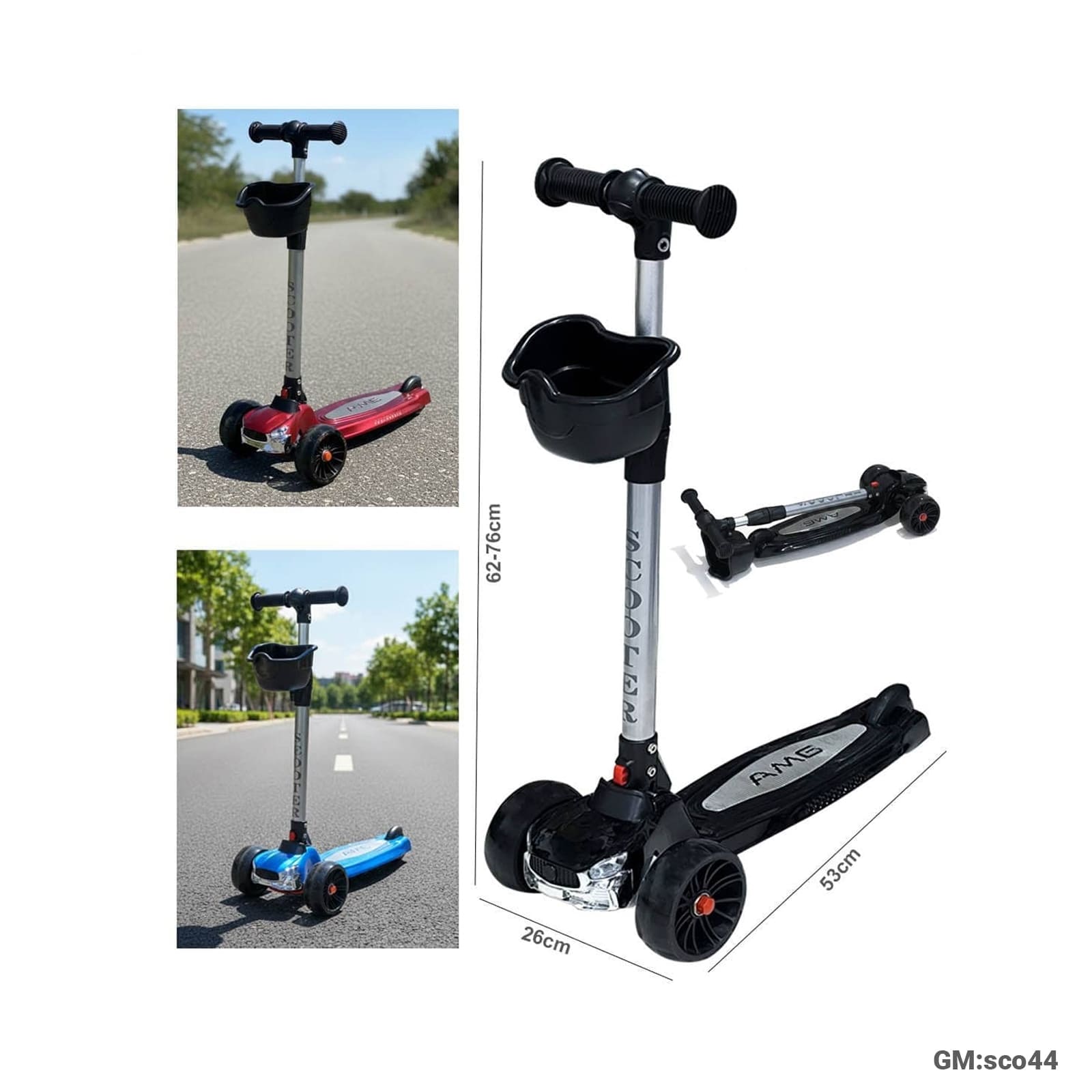 Foldable Height Adjustable 3-Wheel Children’s Scooter with Storage Basket"SCO44"