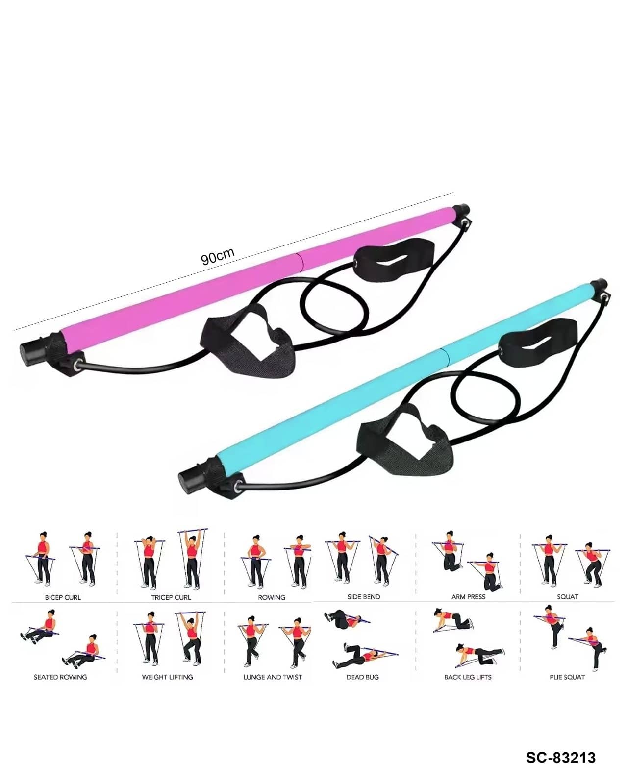 Pilates Stick Fitness Bar – Elastic Resistance Workout Bar"SC-83213"