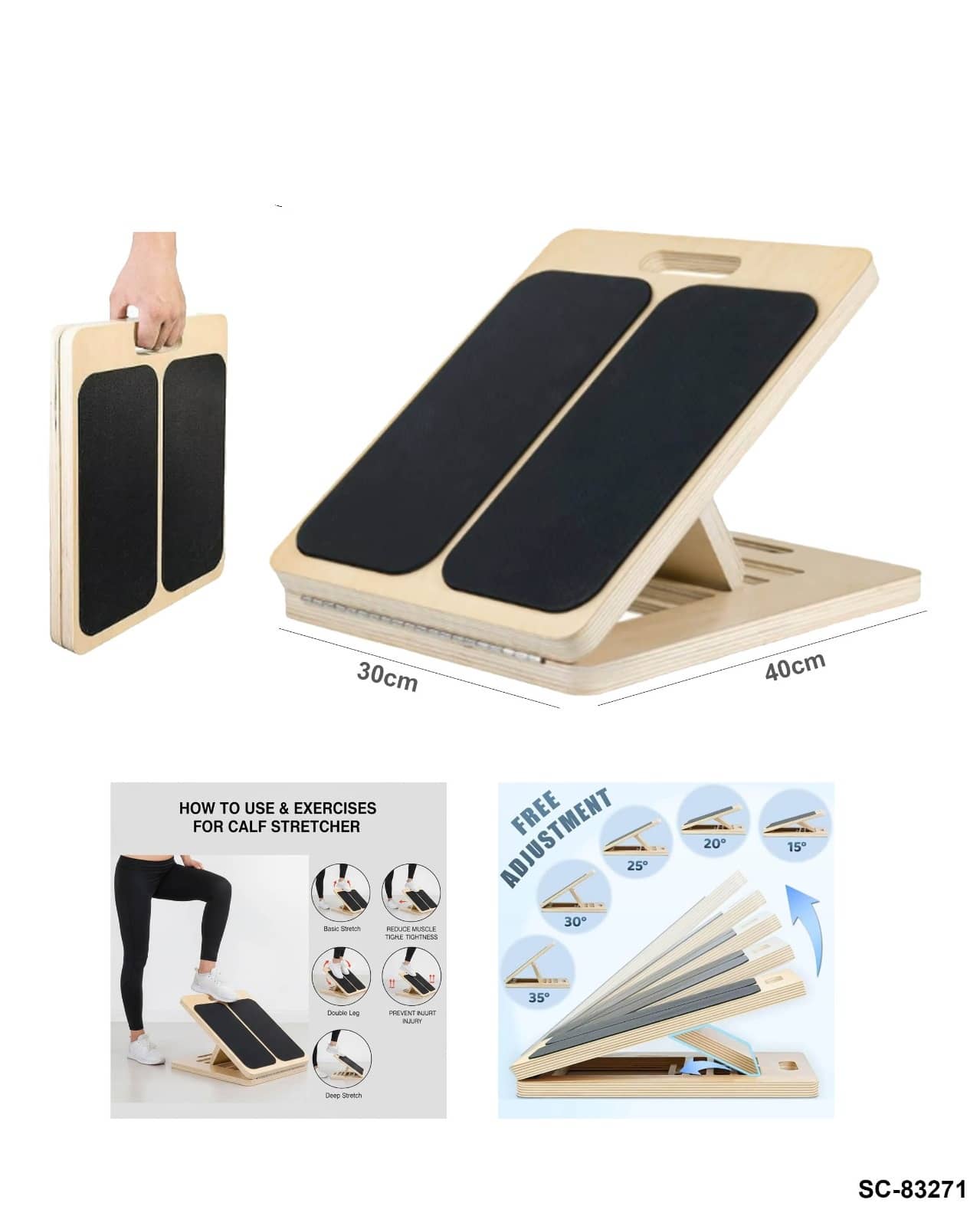 Wooden Calf Stretcher Board – 5-Level Adjustable Stretch & Balance Trainer"SC-83271"