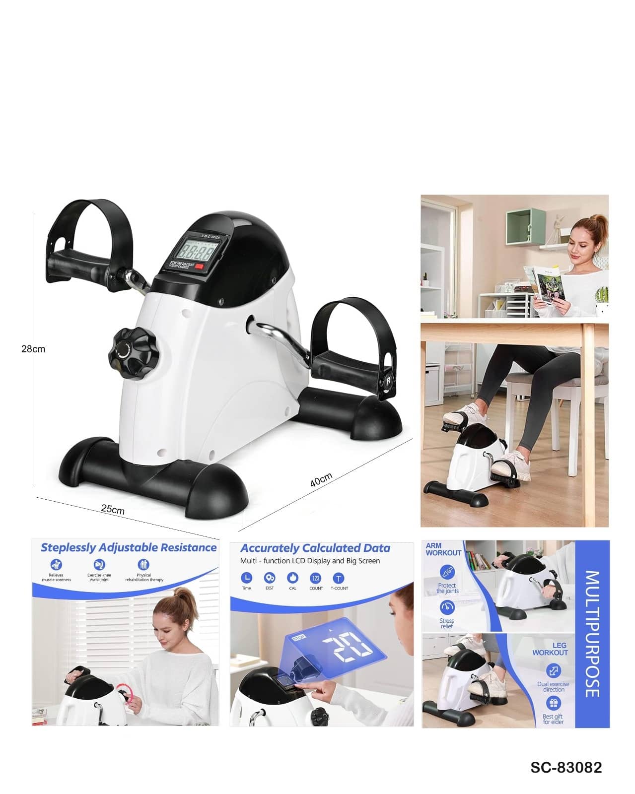 Compact Pedal Exerciser – Arm & Leg Exercise Mini Bike with LCD Monitor"SC-83082"