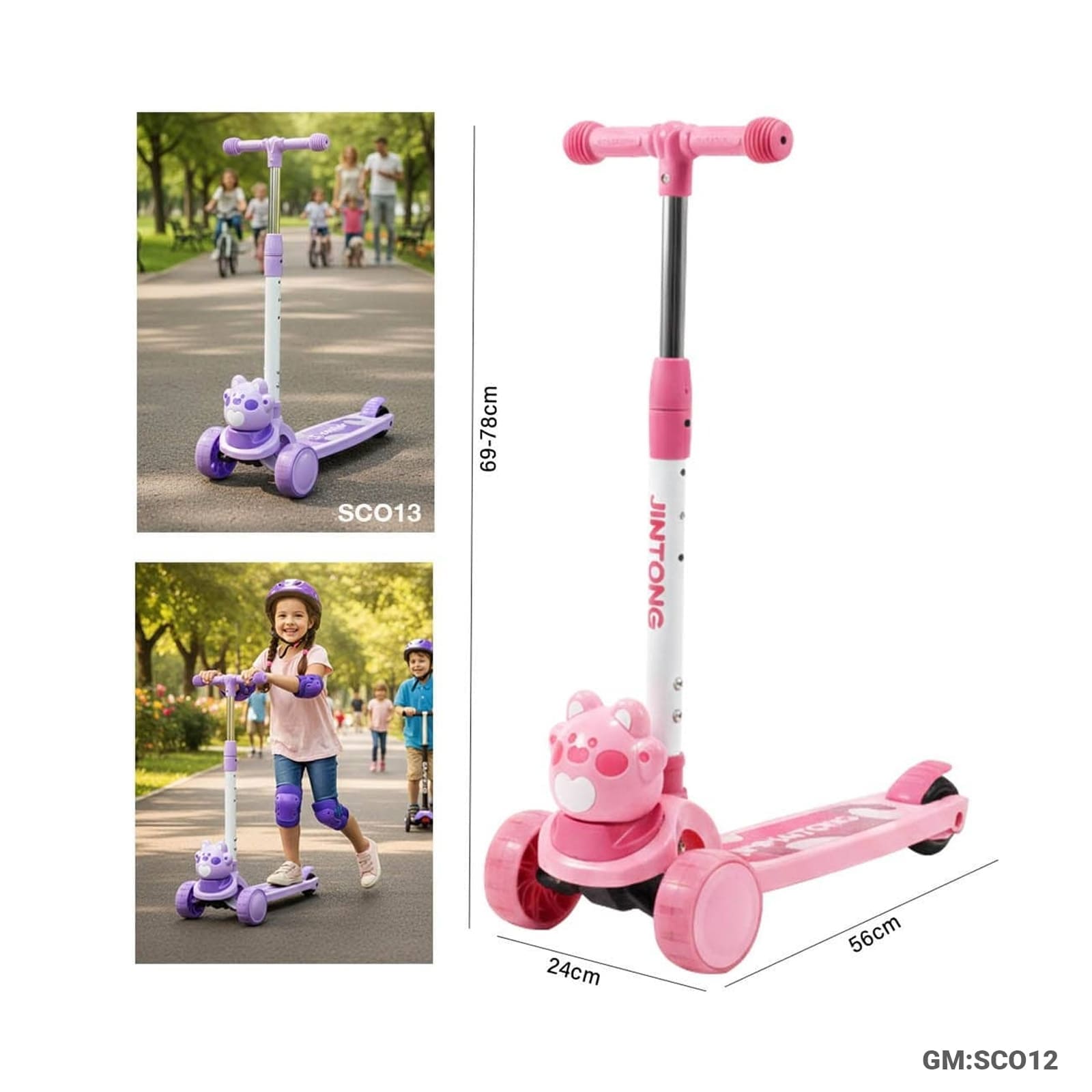 Foldable 3-Wheel Push Kick Scooter"sco12"