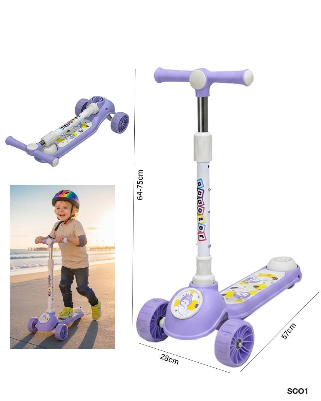 Foldable 3-Wheel Push Kick Scooter (Height Adjustable)"SCO1"