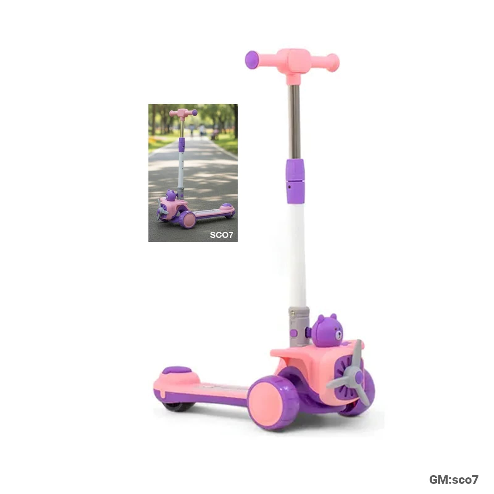 Foldable 3-Wheel Push Kick Scooter – Cute Bear Airplane Design"SCO5"