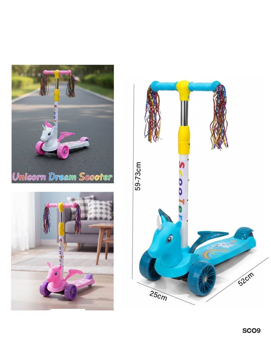 Unicorn 3-Wheel Push Kick Scooter – Height Adjustable"SCO9"