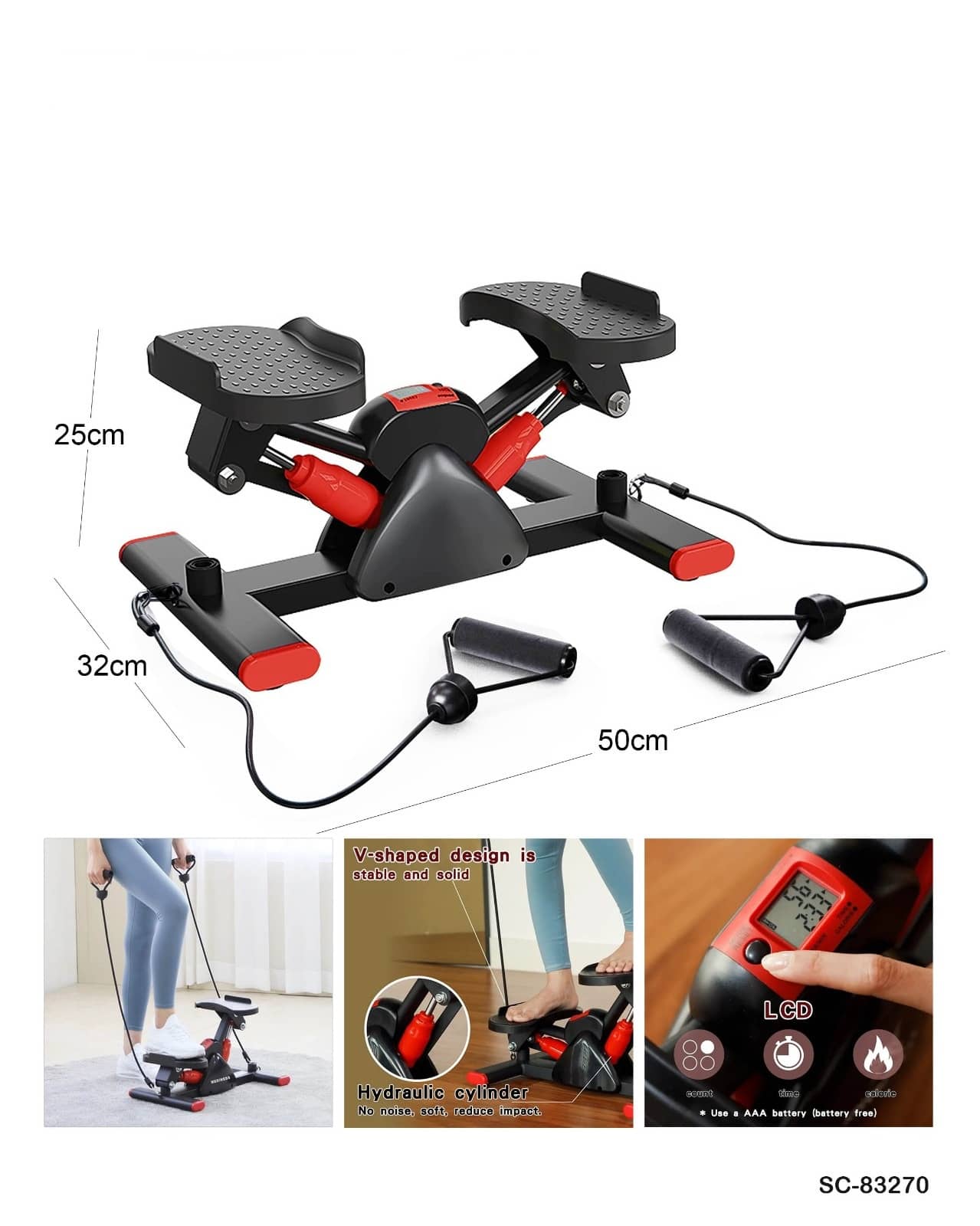 Portable Stair Stepper with Resistance Bands & LCD Display"SC-83270"