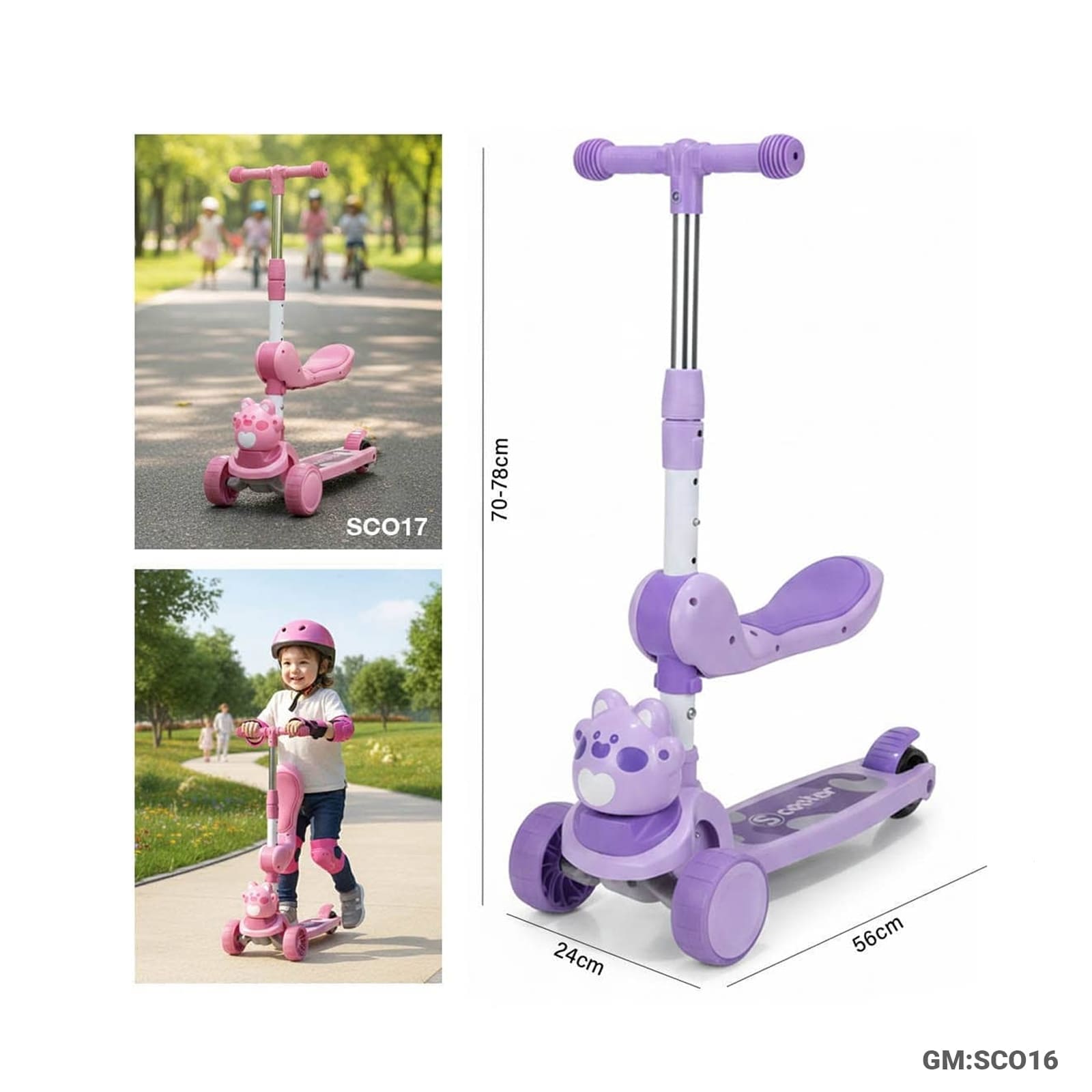 Foldable Push Kick Scooter – 3-Wheel Foldable & Height Adjustable Scooter"SCO16"