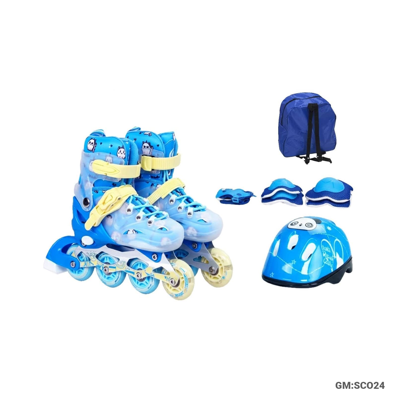 Kids Adjustable Inline Roller Skates Set (Skates + Helmet + Protective Gear + Bag)"SCO24"