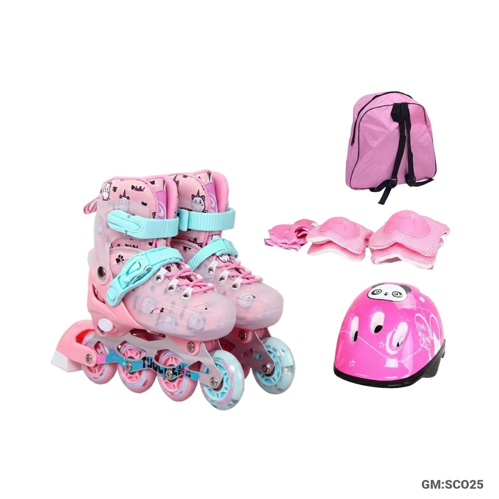 Kids Adjustable Inline Roller Skates Set (Skates + Helmet + Protective Gear + Bag)"SCO25"