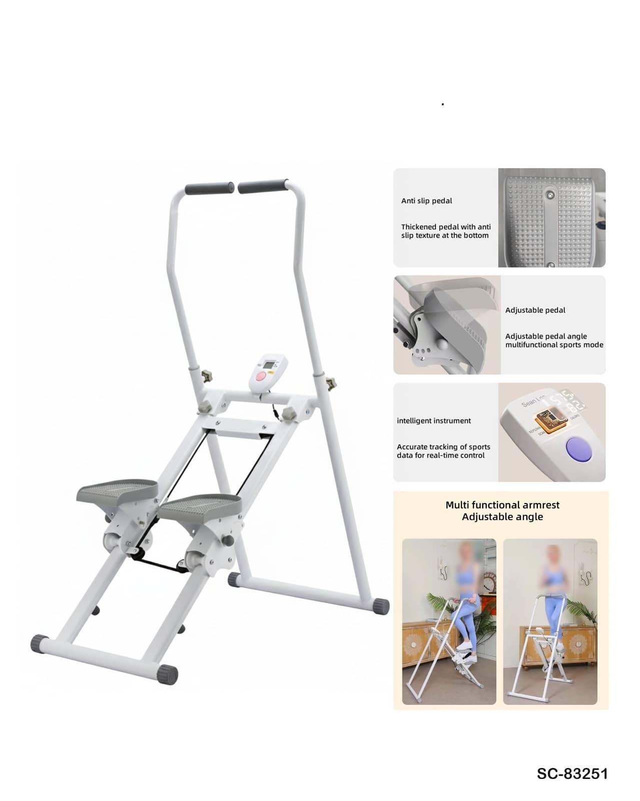 Stair Stepper for Home Gym – Foldable Vertical Stair Climber with Adjustable Handlebar (SC-83251)