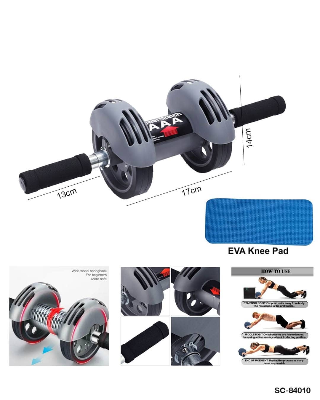 AB Fitness Double Wheel Roller (Non-Slip Ab Carver) with EVA Knee Pad – SC-84010