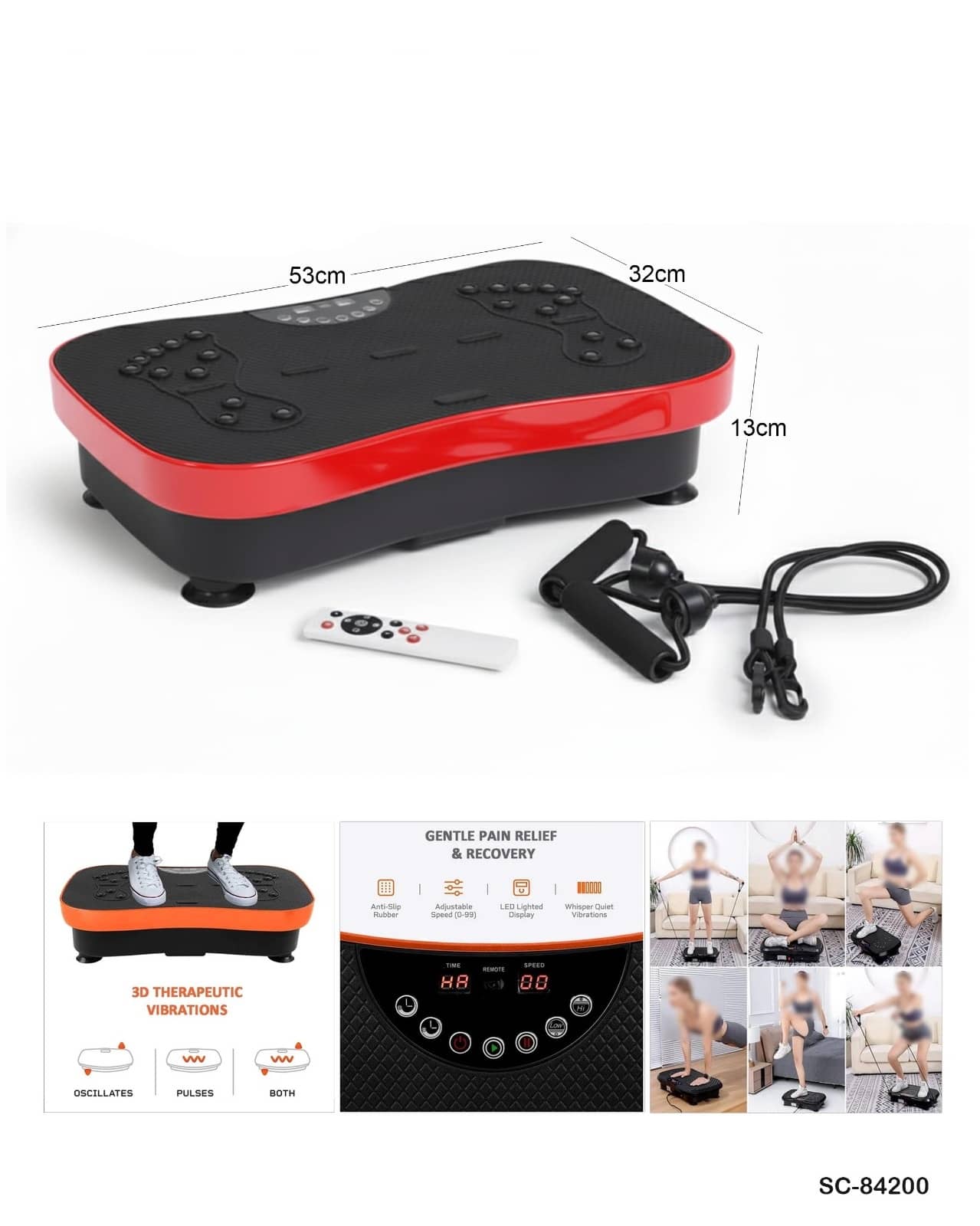 Vibration Exercise Machine (3D Vibration Fitness Platform with Resistance Bands & Remote) – SC-84200