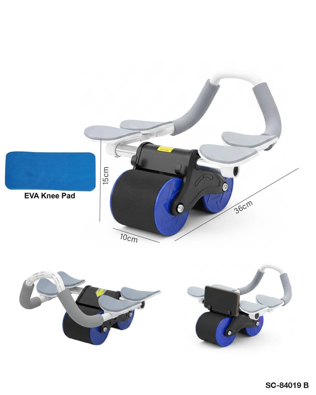 Automatic Rebound Ab Exercise Wheel Roller with Double Elbow Support + EVA Knee Pad – SC-84019 B