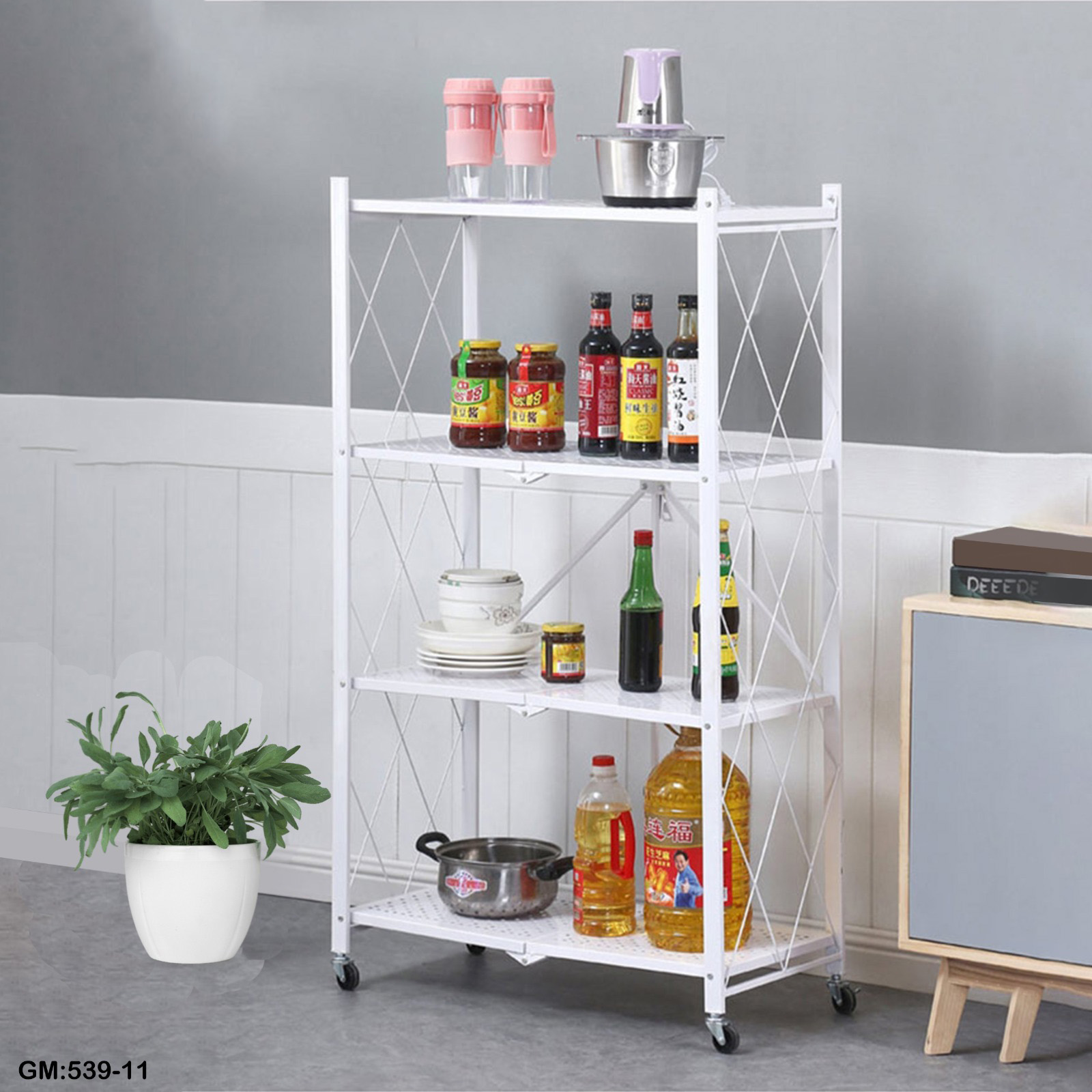 Movable Steel 4-Tier Rack with Large Capacity 