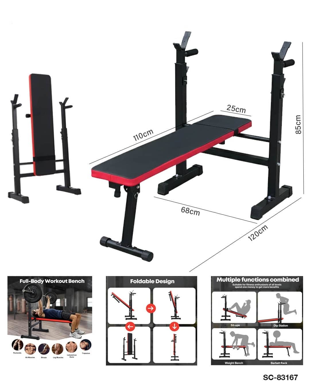 Multi-Functional Barbell Rack & Bench (Foldable + Height Adjustable) – Chang Sport | SC-83167