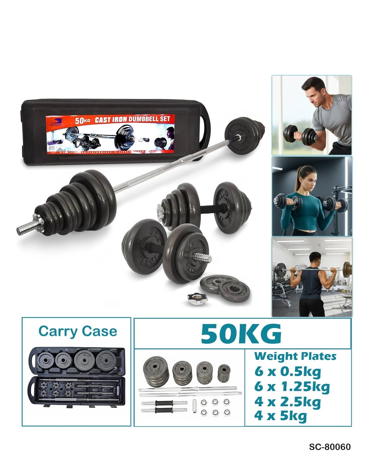 Cast Iron Dumbbell Set – 50KG (SC-80060)