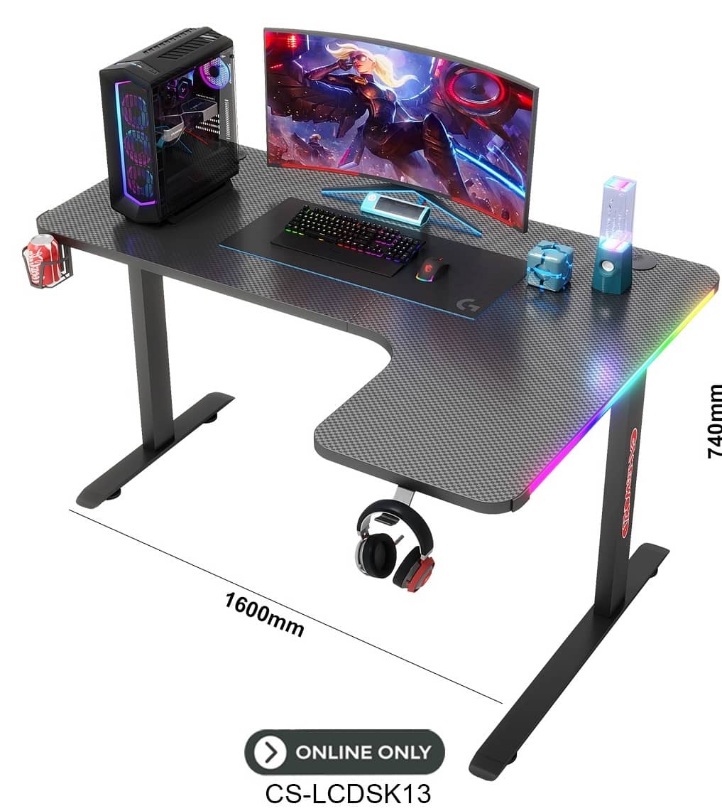 Corner L-Shaped Gaming Desk with RGB Light – CS-LCDSK13