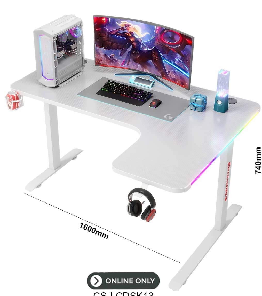 Corner L-Shaped Gaming Desk with RGB Light – CS-LCDSK13