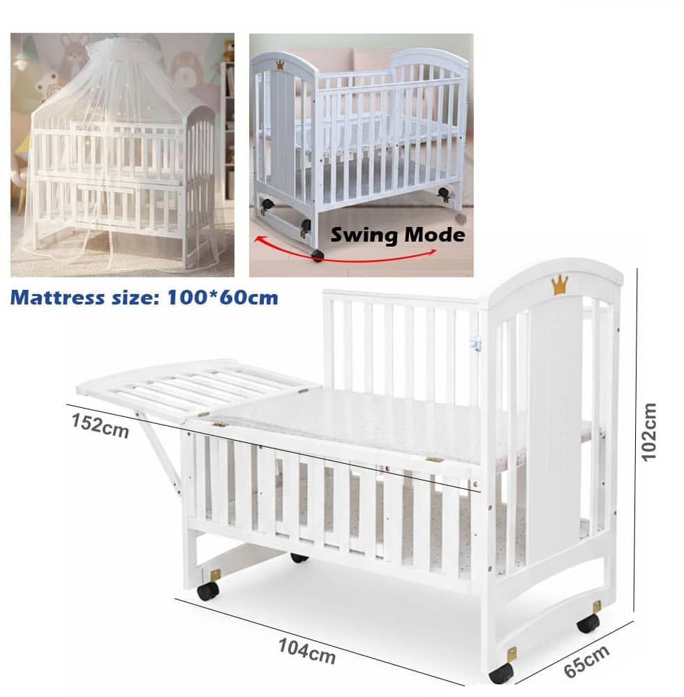 2-in-1 Wooden Baby Cot with Swing Mode – bd361-04