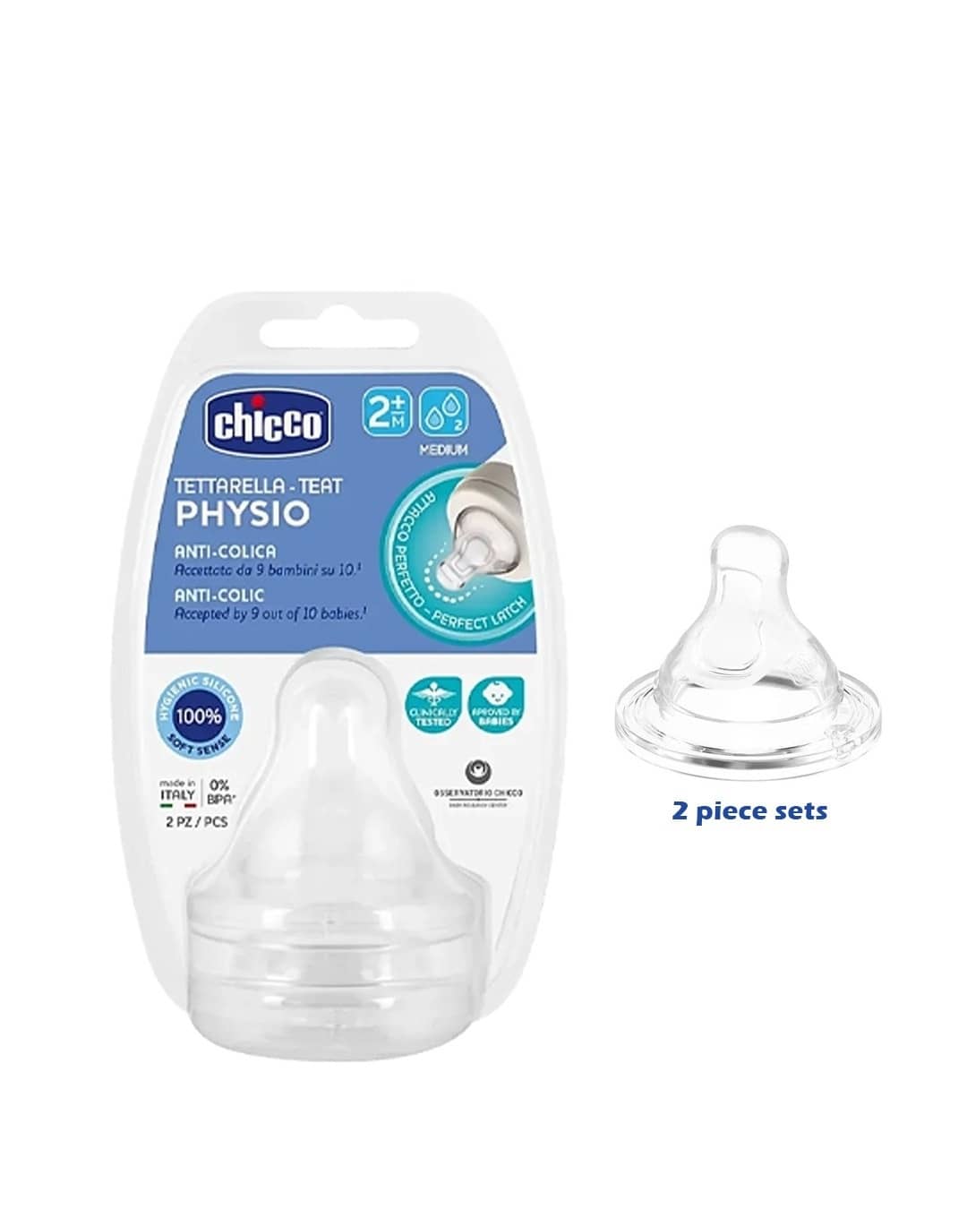 Chicco Physio Teats – Average (Medium) Flow (SKU: C2202) – 0–2 Months