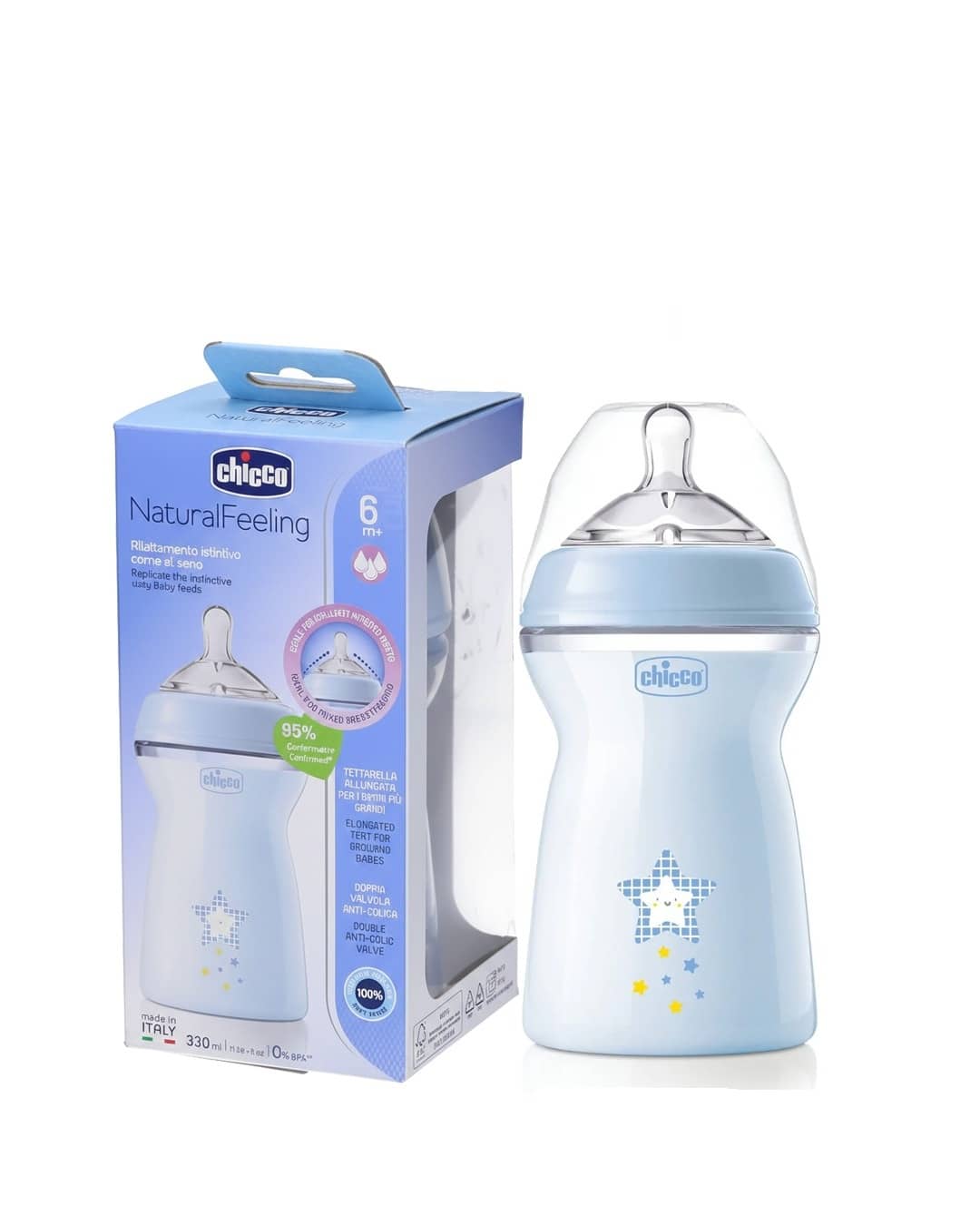 Chicco NaturalFeeling Bottle 330ml (Blue) — SKU: C3756