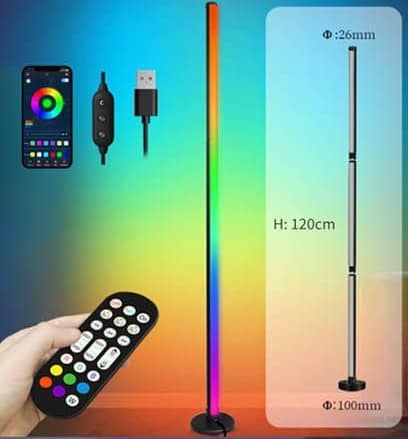 RGB LED Corner Floor Lamp – Color Changing with Remote Control + App + Timer (OML-53)