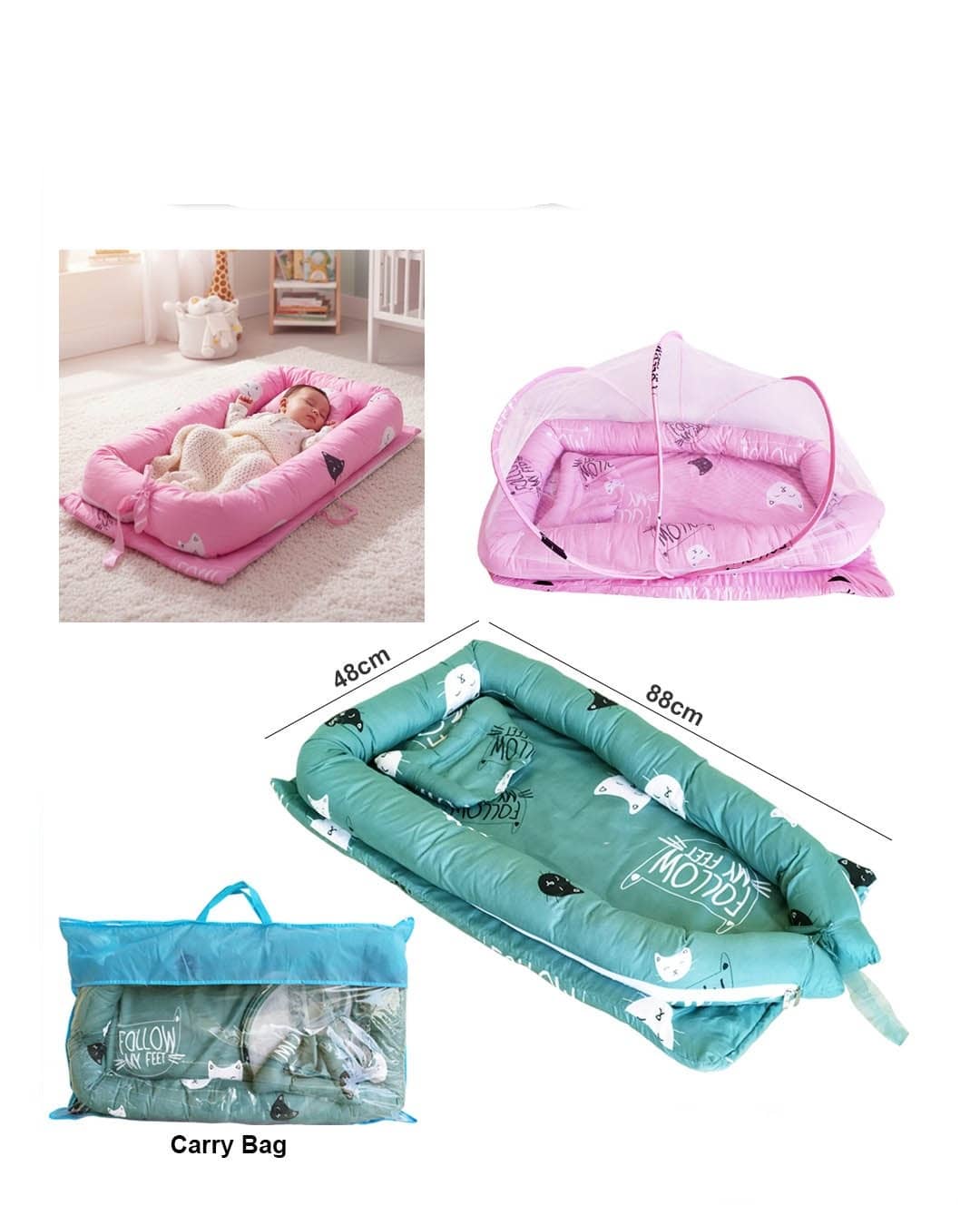 Baby Lounger Nest Bed Crib with Mosquito Net & Carry Bag – Portable Infant Sleep Cushion (ss156-02)
