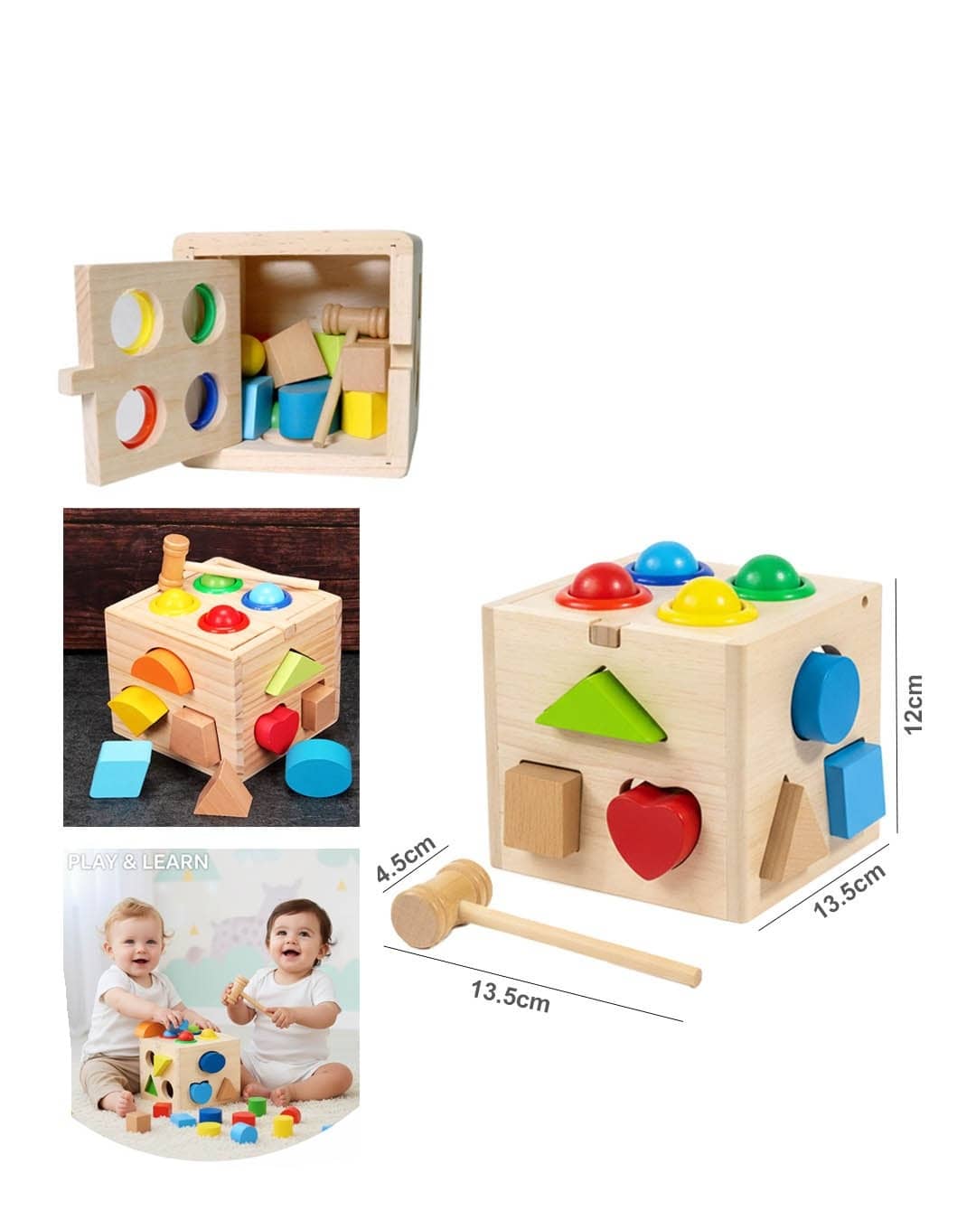Wooden Educational Shape Sorting Cube with Hammer and Knocking Balls – Montessori Learning Toy (SH295-01)