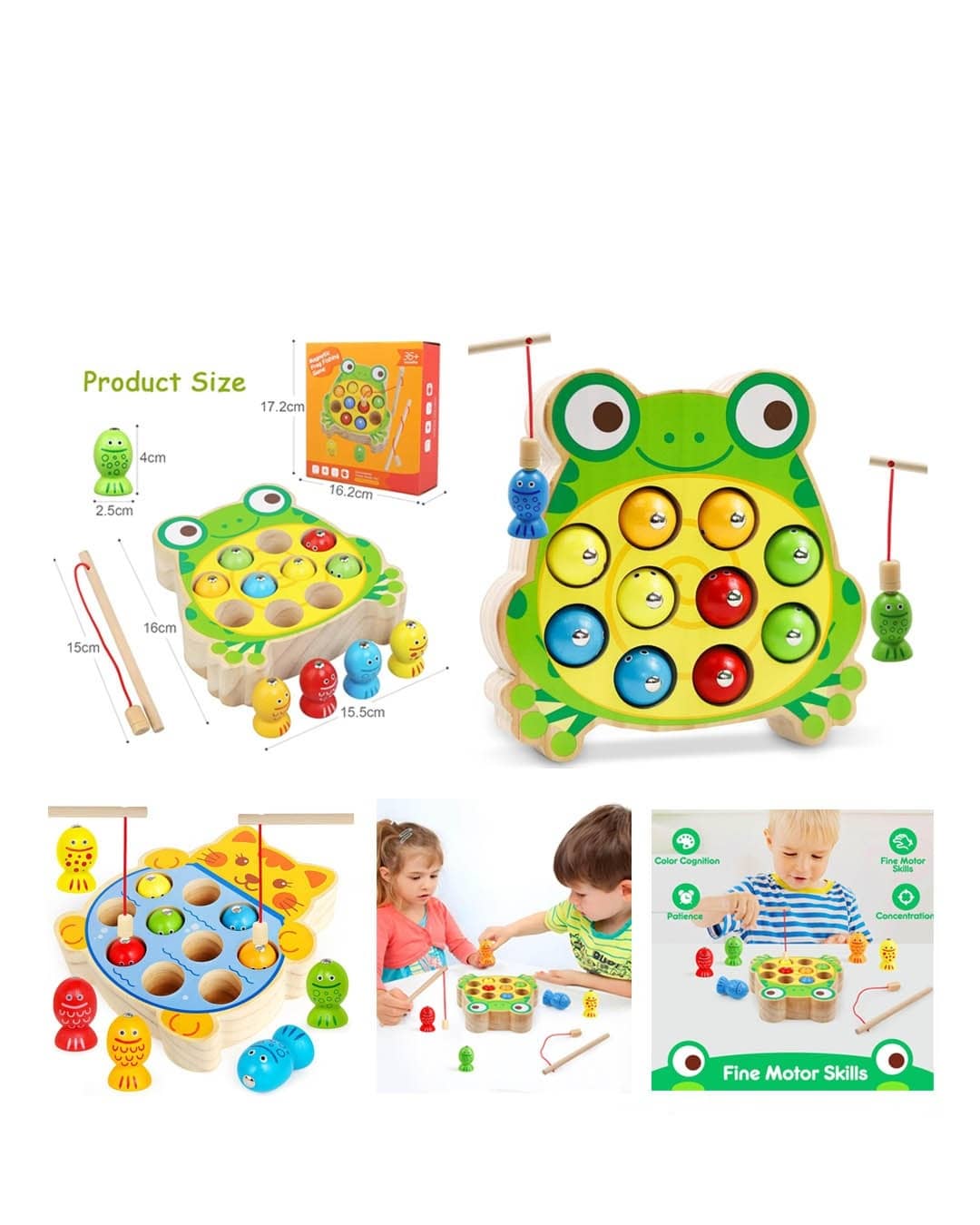 Wooden Frog Magnetic Fishing Game with Color Sorting – Educational Learning Puzzle Toy (SH295-12)