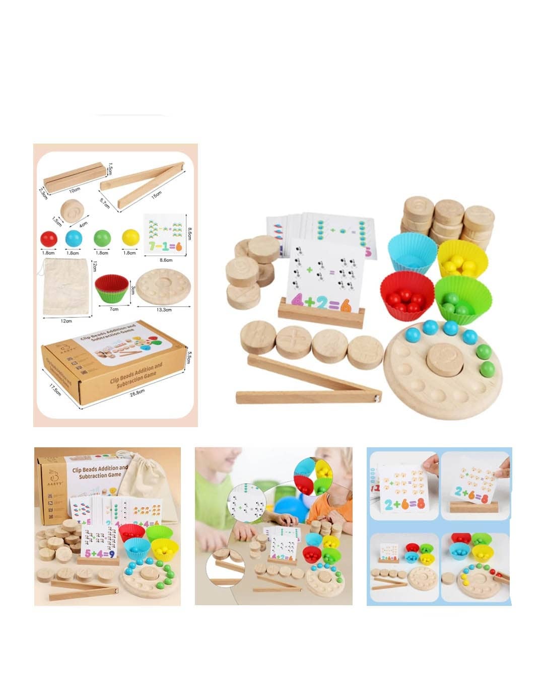Wooden Color Sorting Clip Beads Math Learning Set – Number Counting and Subtraction Educational Game (SH295-14)