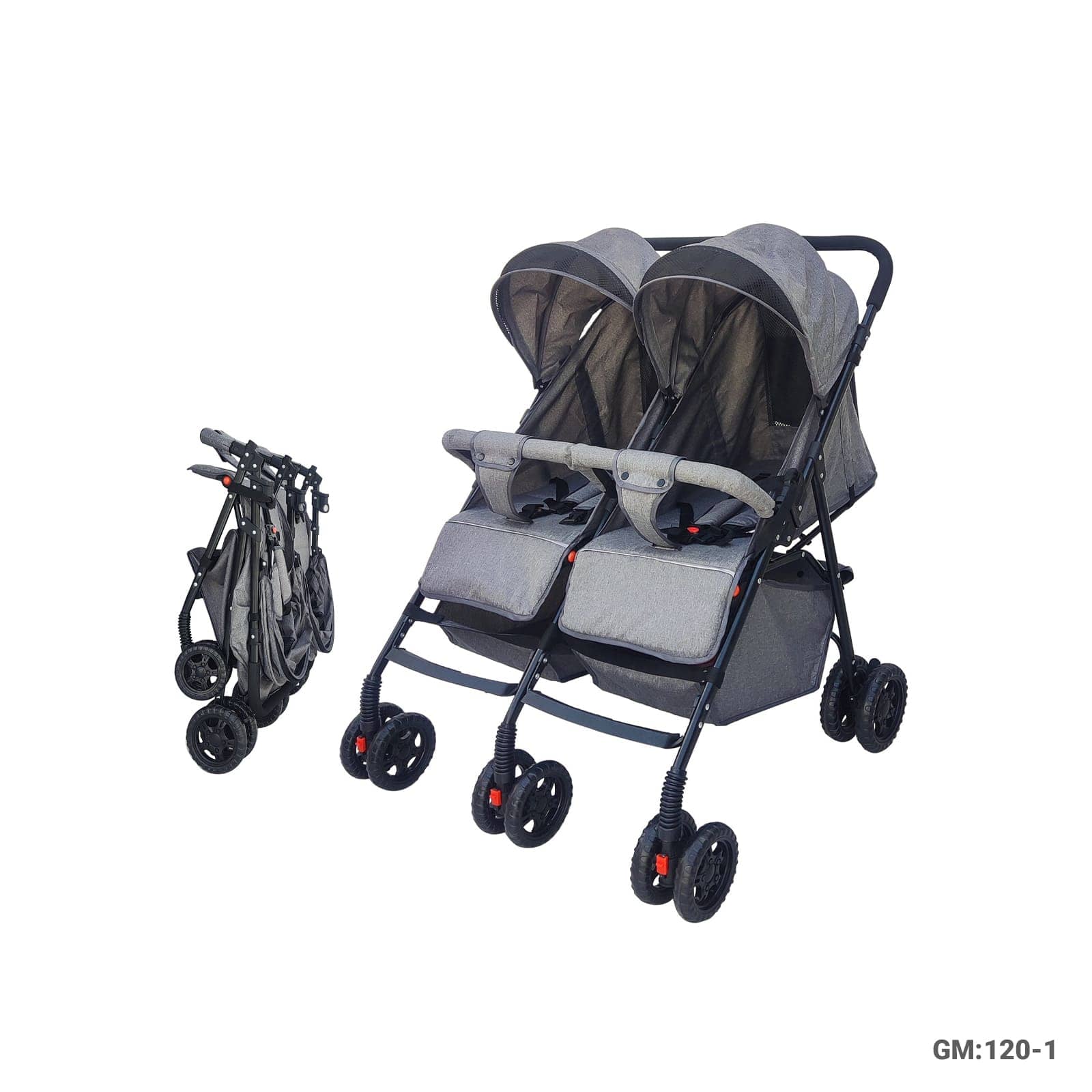 Twin Baby Stroller for Two Kids with Foldable Design and Storage Basket – 120-1