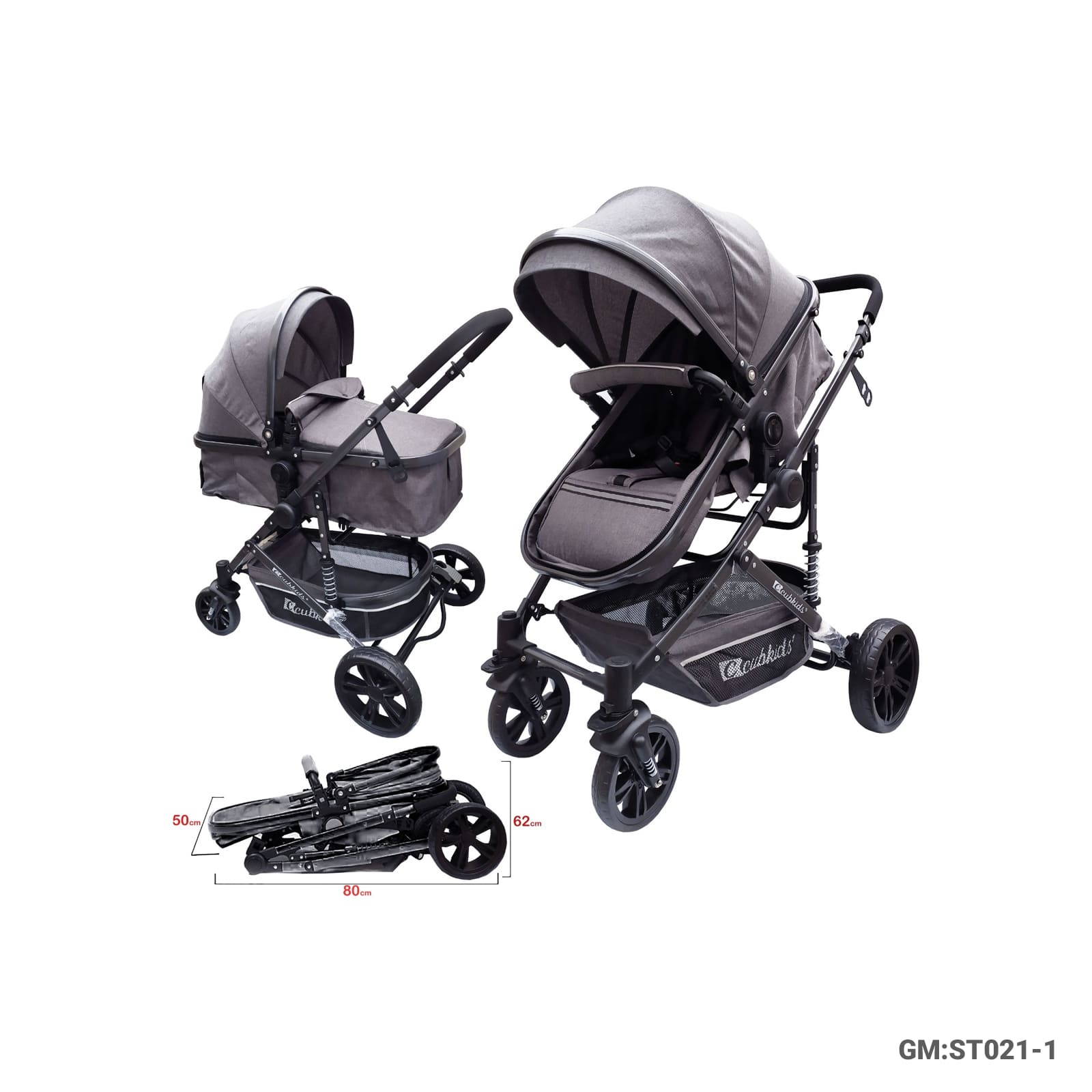 Convertible 2-in-1 Baby Stroller with Carrycot, Adjustable Seat, and Storage Basket – ST021-1