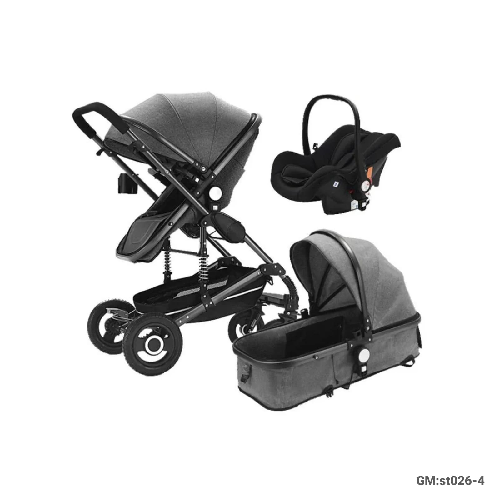 3-in-1 Baby Stroller & Car Seat Travel System with Carrycot and Storage Basket – ST026-4