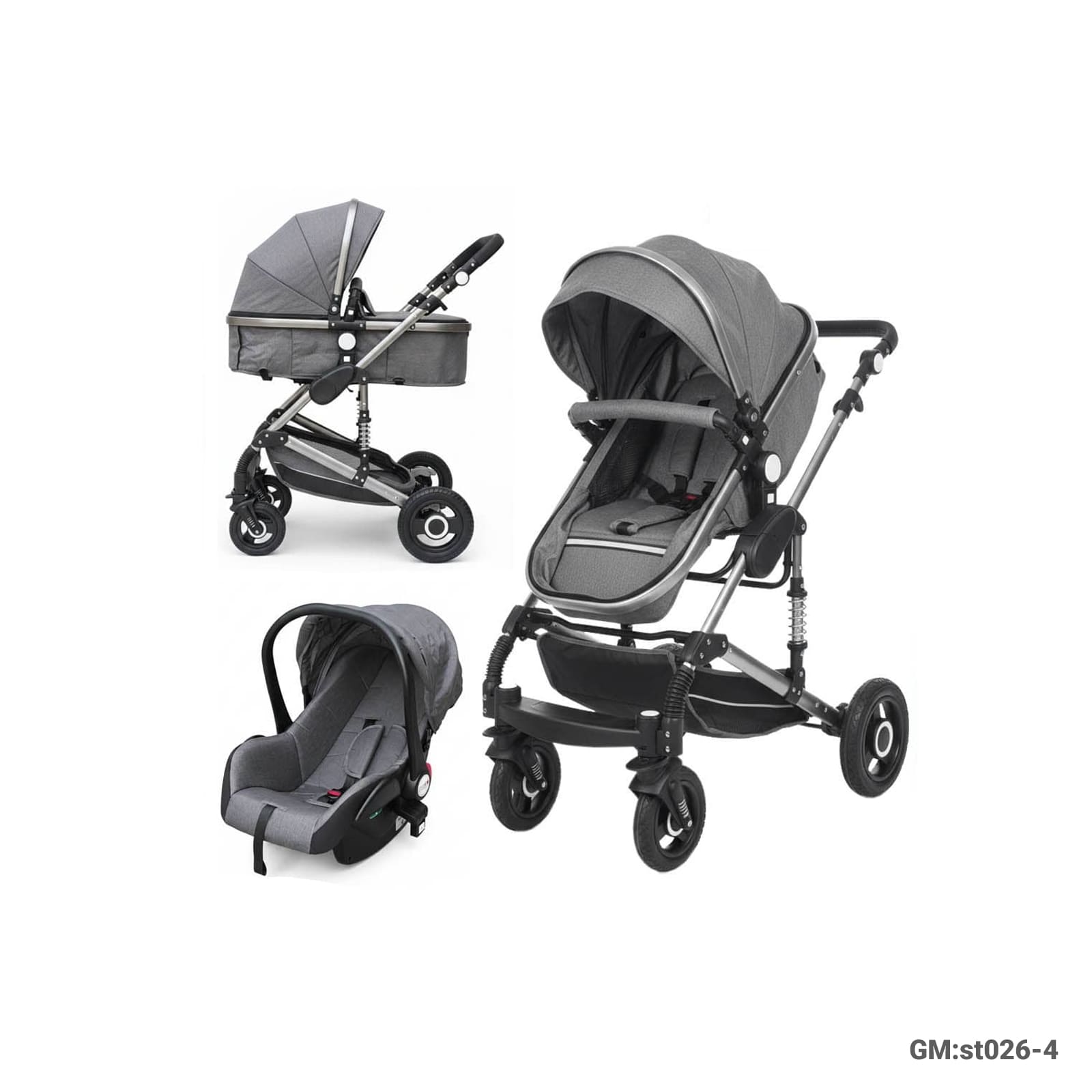 3-in-1 Baby Stroller & Car Seat Travel System with Carrycot and Storage Basket – ST026-4