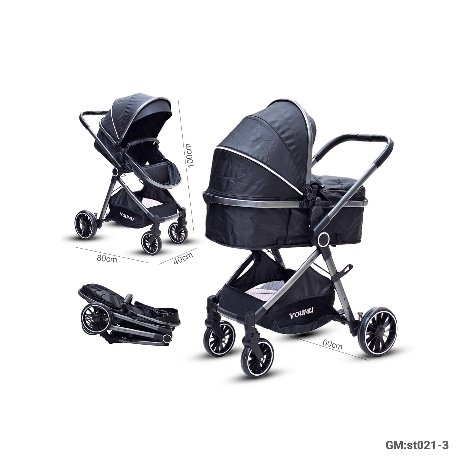 2-in-1 Baby Stroller with Carrycot, Canopy, and Storage Basket – ST021-3
