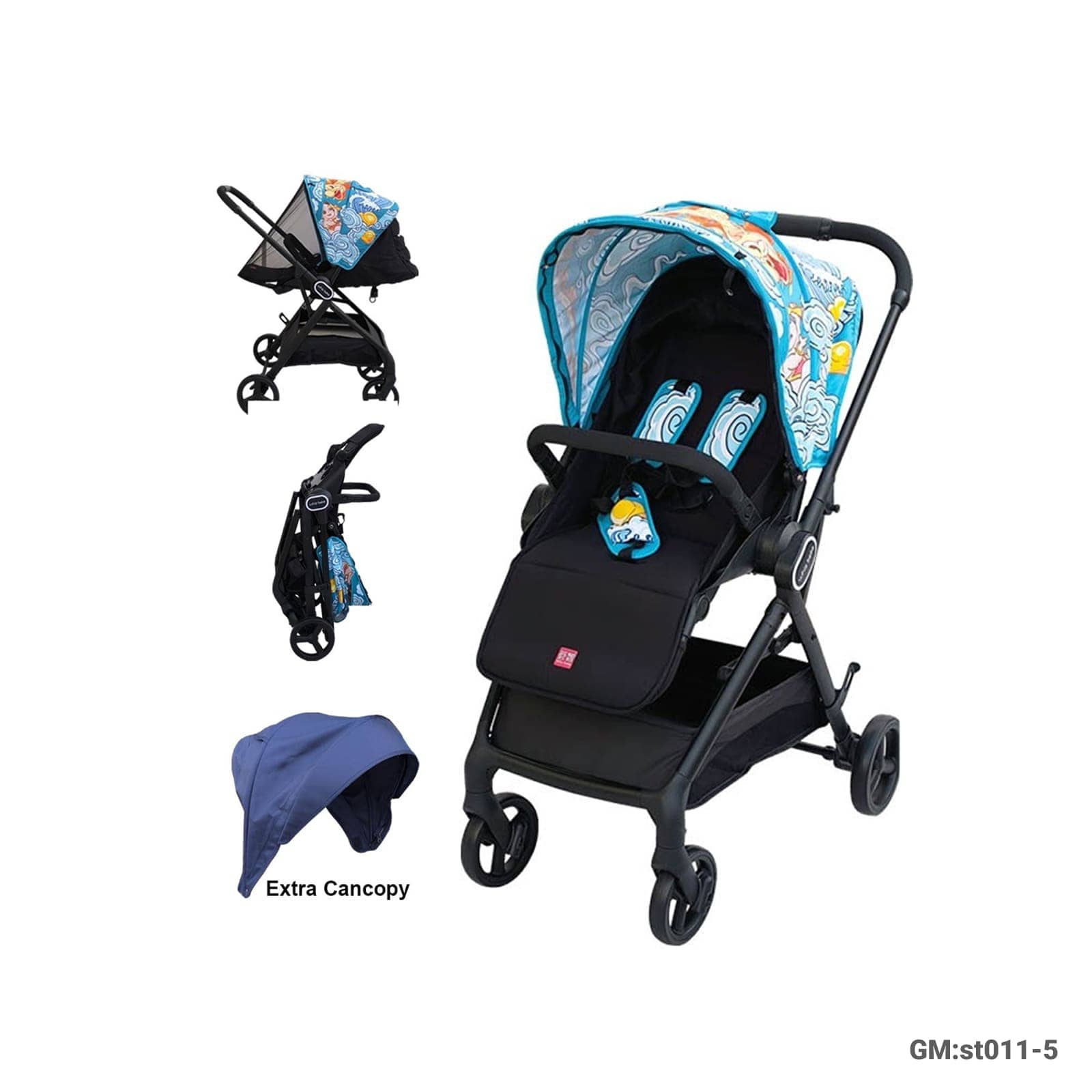 Convertible Baby Stroller with Extra Canopy, Foldable Design, and Storage Basket – ST011-5