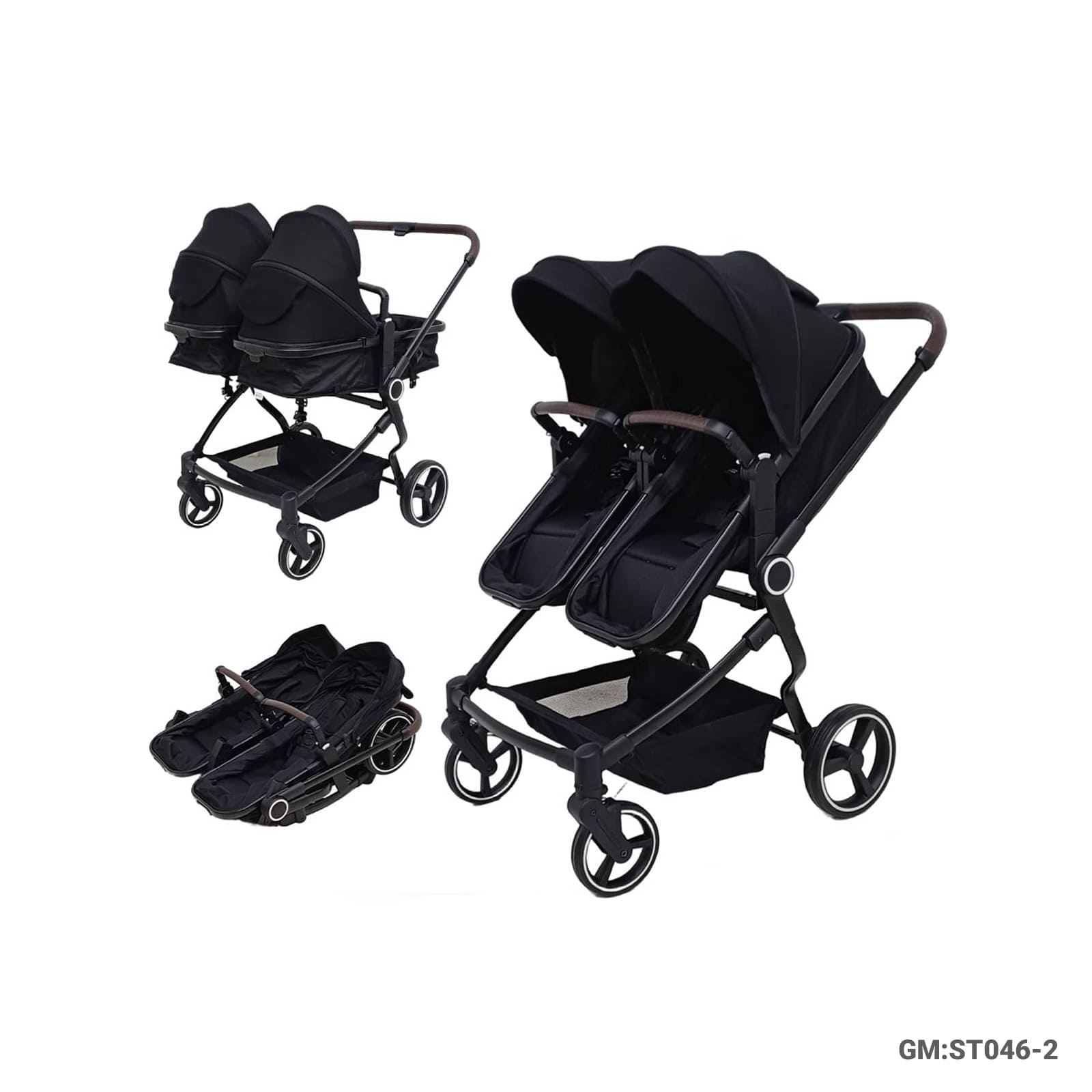 Luxury Twins Baby Stroller with Dual Seats, Foldable Frame, and Large Canopies – ST046-2