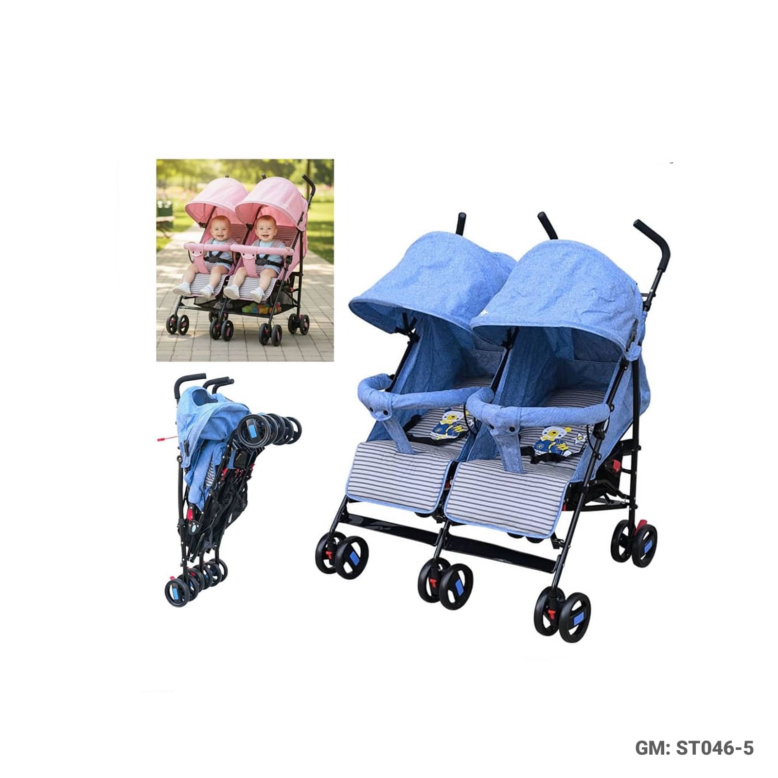 Twin Baby Stroller with Dual Canopies, Lightweight Foldable Design – ST046-5