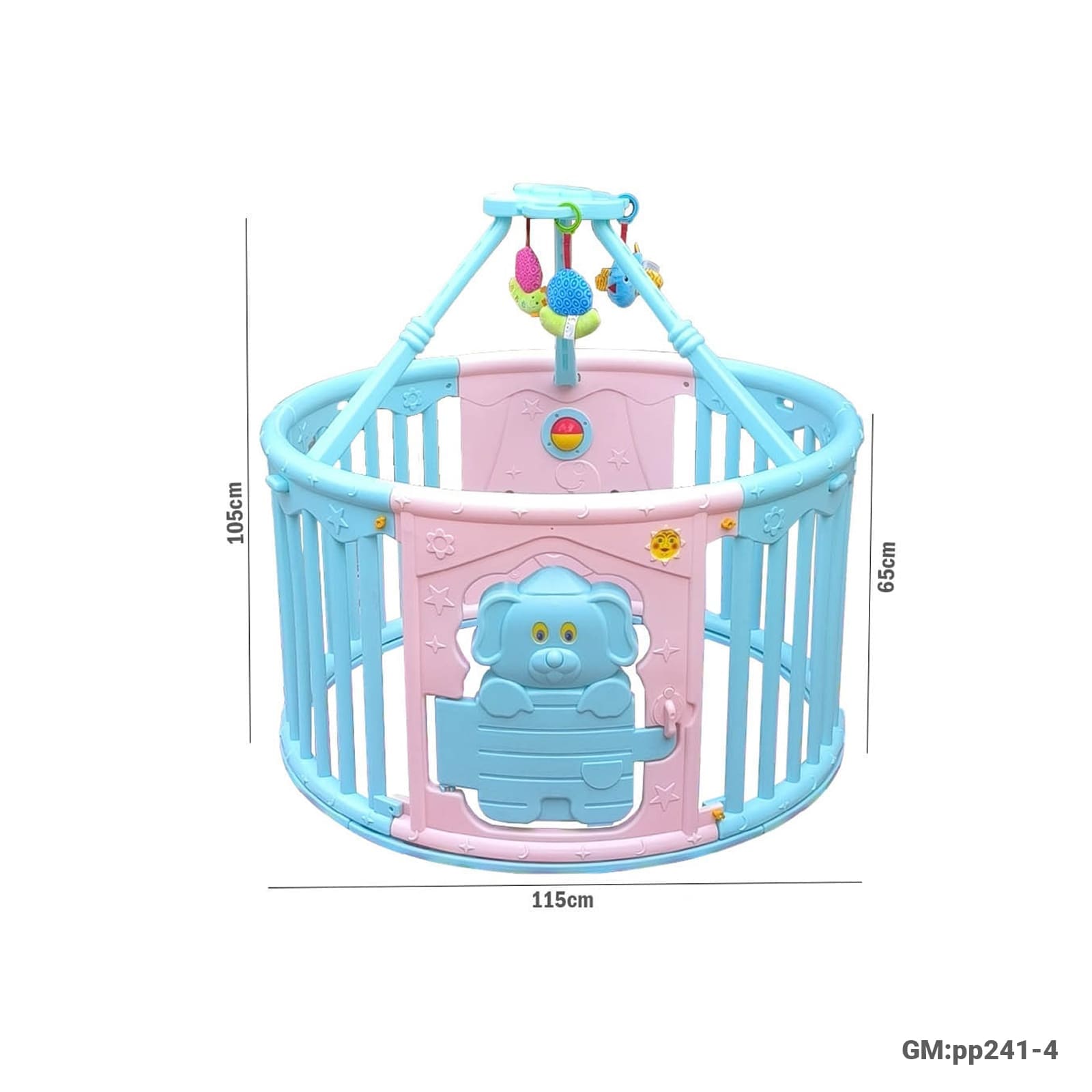 Multicolour Plastic Baby Playpen – Round Shape with Hanging Toys – "pp241-4"