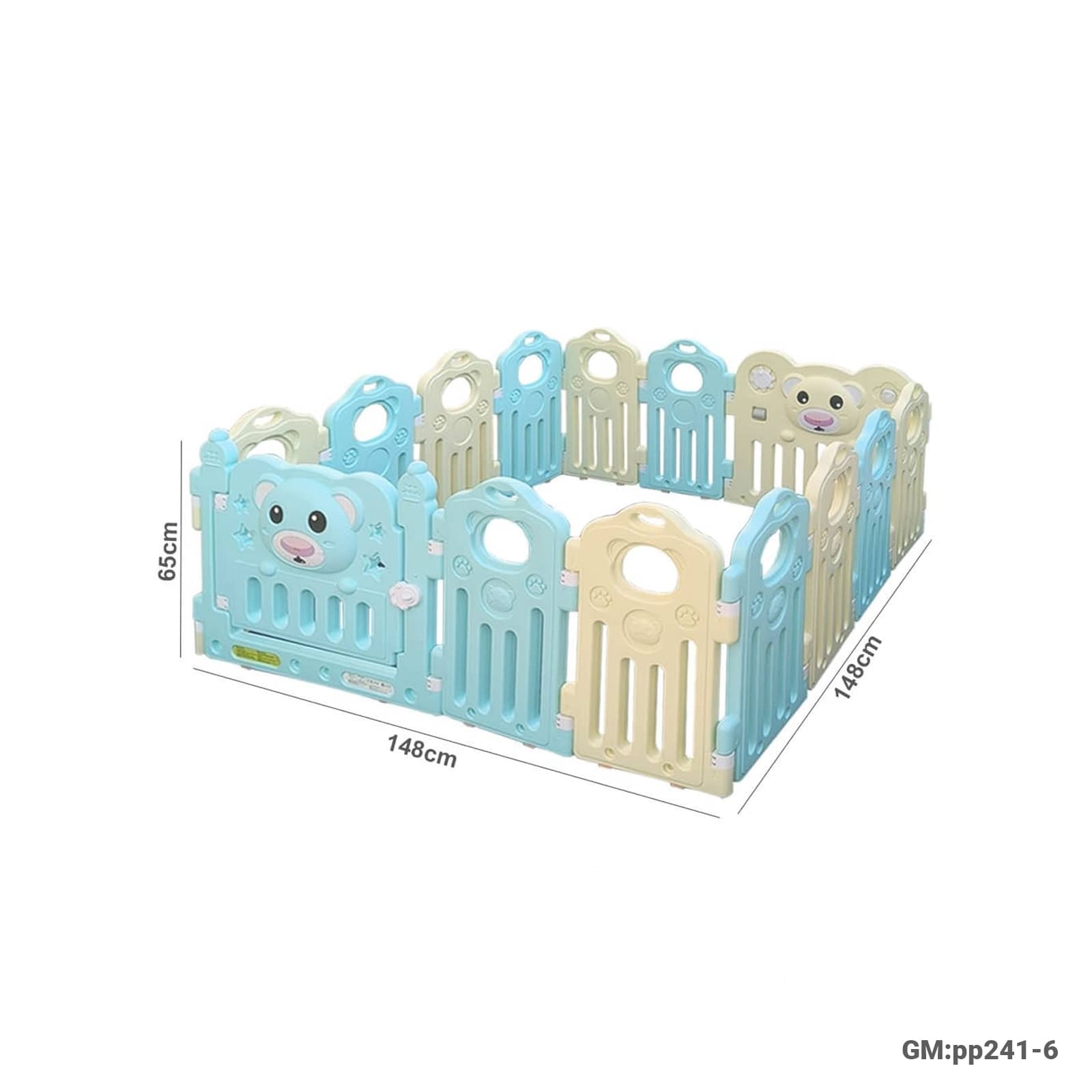 Large Plastic Baby Playpen – 148×148cm | Indoor Safety Play Area for Toddlers | 65cm Height Fence | Colorful Bear Design"pp241-6"