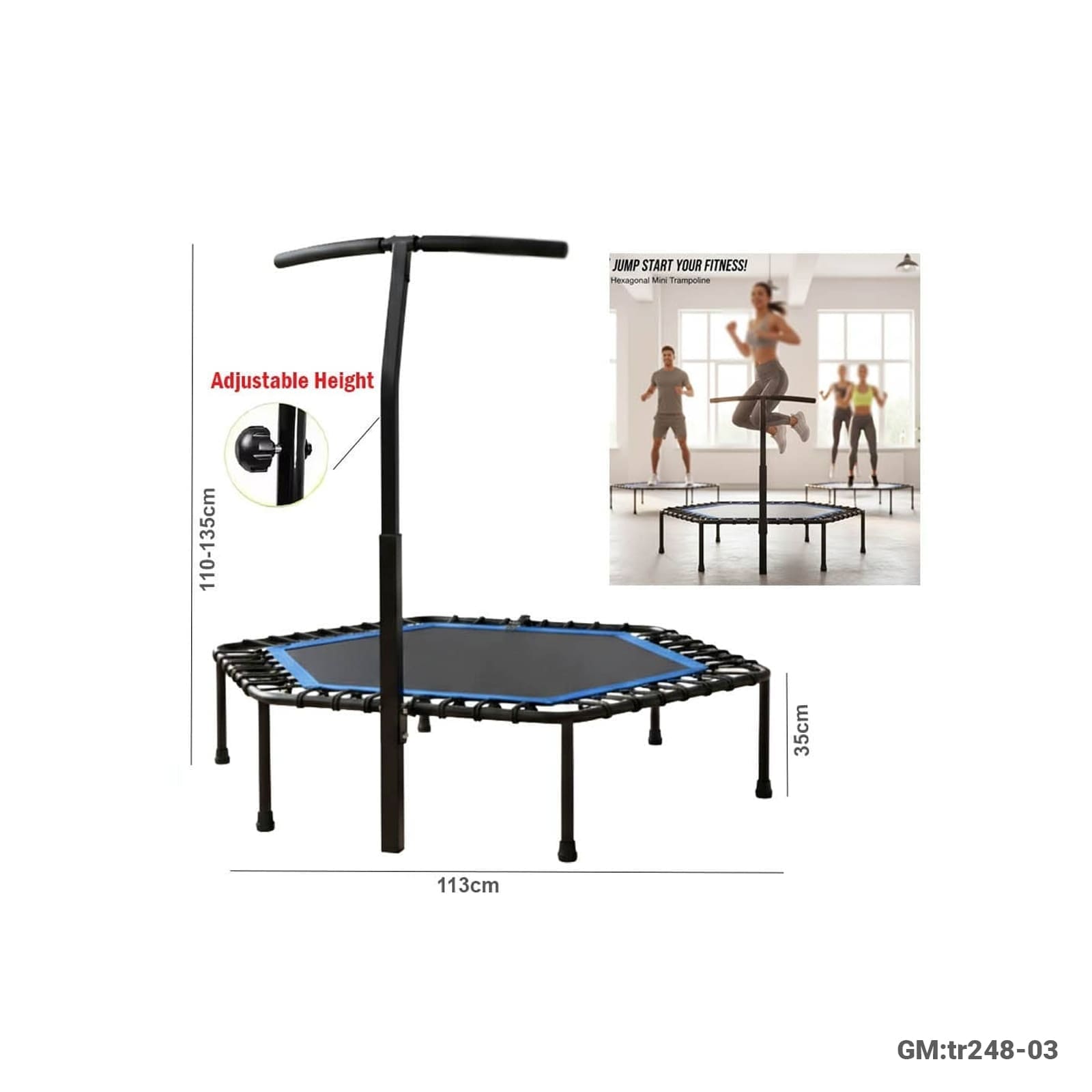 Fitness Mini Hexagonal Trampoline with Handle — SKU: TR248-03