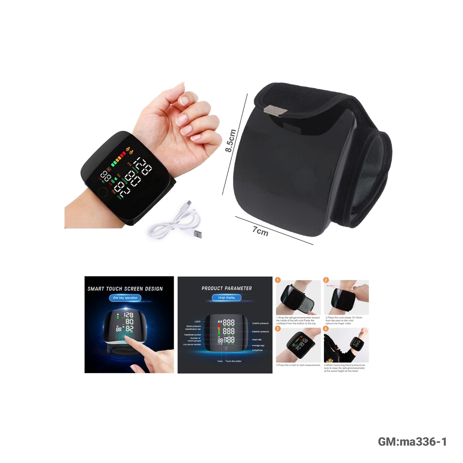 مراقب ضغط الدم الرقمي بشاشة تعمل باللمس على المعصم مع ناطق "814"