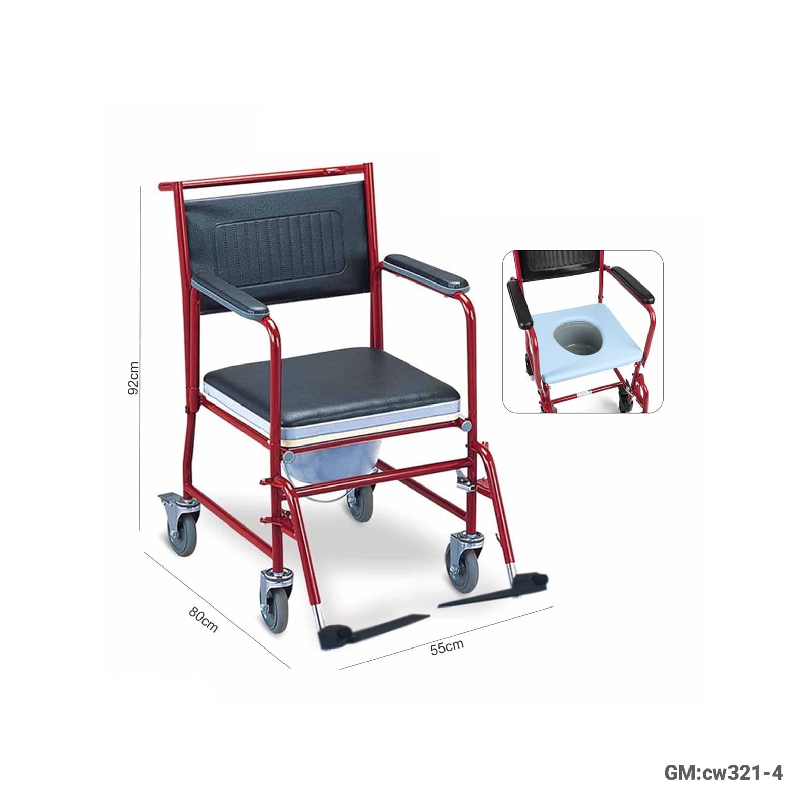 Commode WheelChair with Wheels "cw321-4"